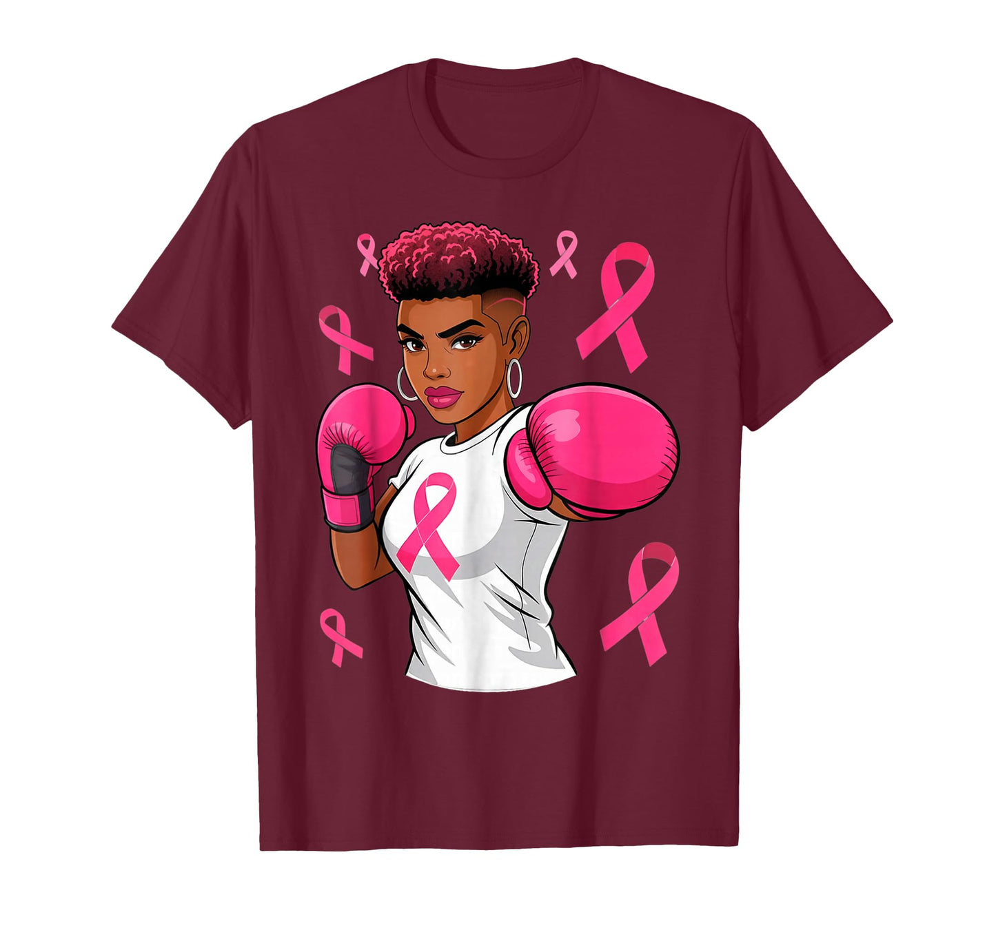 Women Black African American Breast Cancer Afro Pink Ribbon T-Shirt