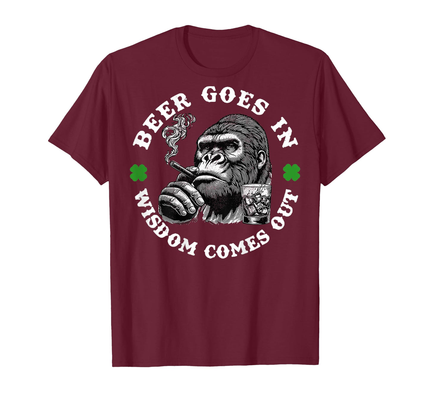 Beer Goes in Wisdom Comes Out Monkey (On Back) T-Shirt