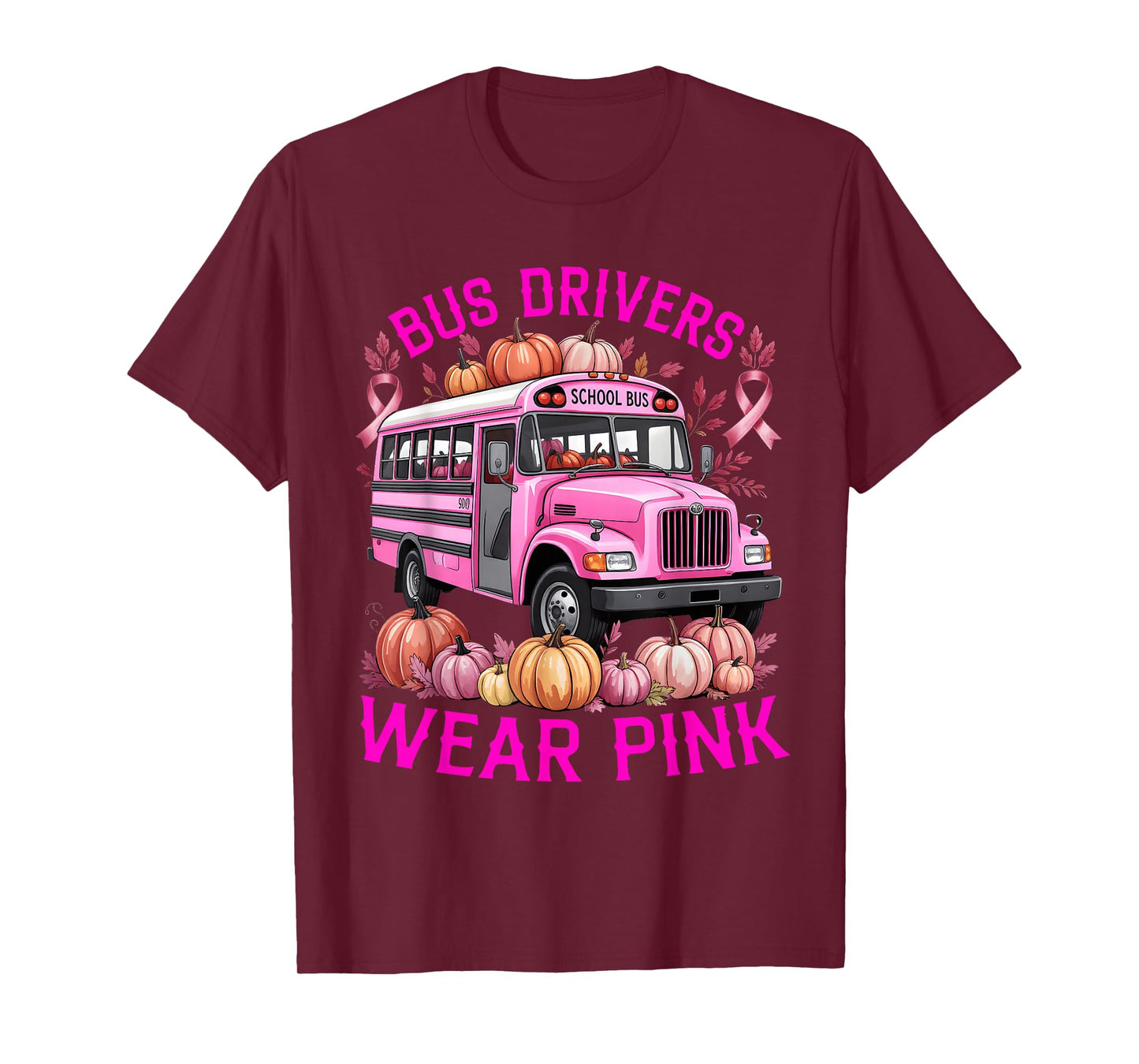 School Bus Driver Pink Ribbon Breast Cancer in October T-Shirt