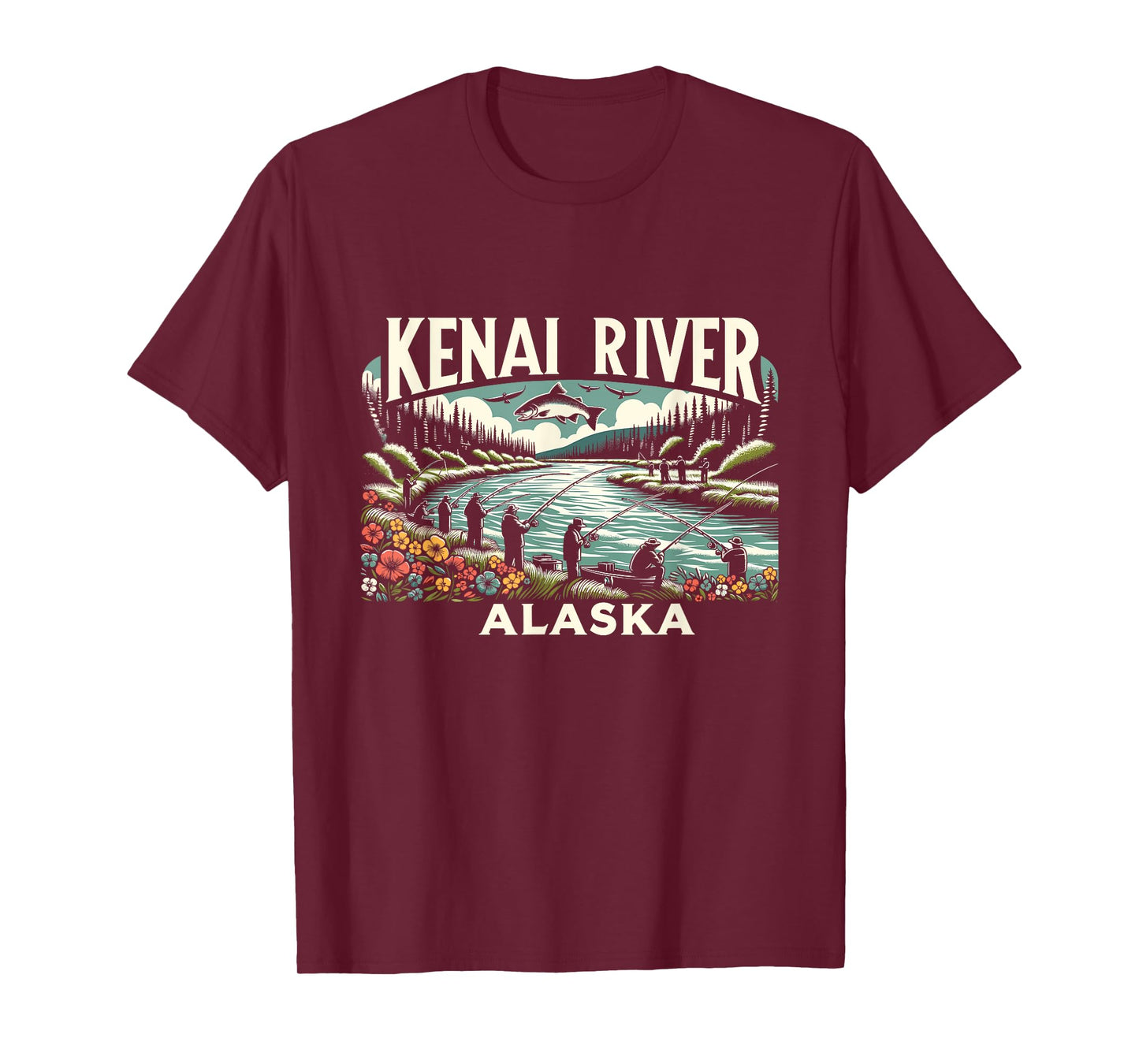 Kenai River Alaska AK Salmon Fishing Nature Lovers Retro T-Shirt