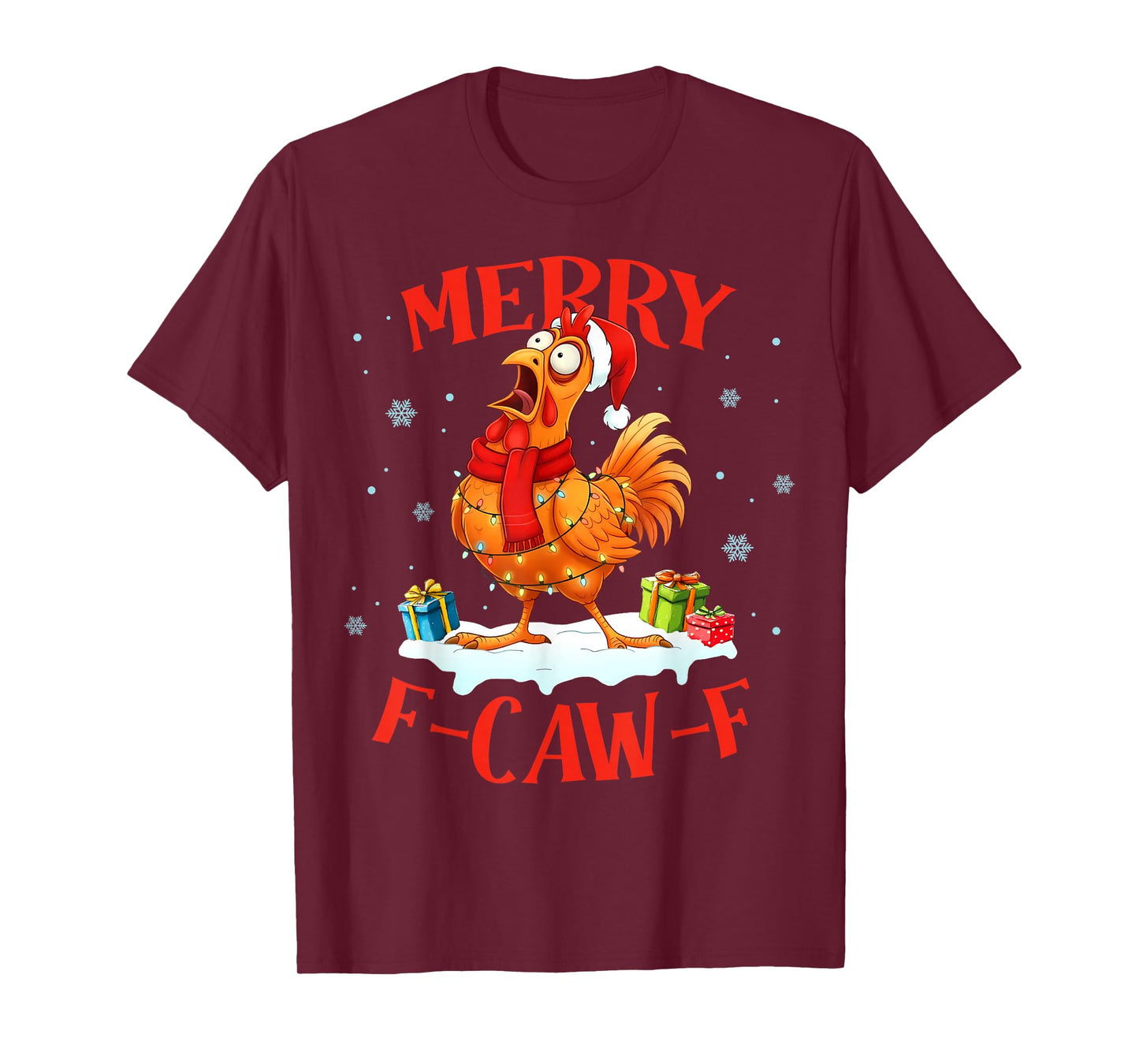 Funny F Caw F Chicken Rooster Cawing Christmas Santa Hat T-Shirt