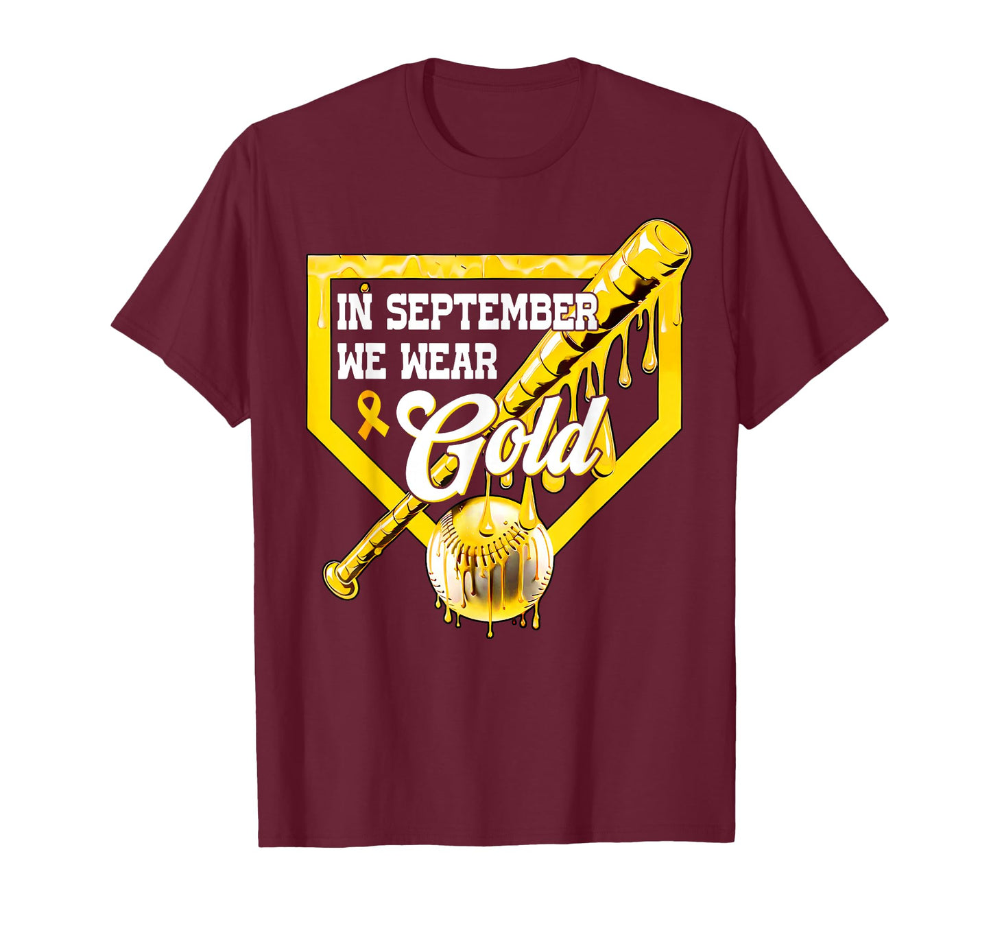 in September We Wear Gold Baseball Drip Boy Childhood Cancer T-Shirt