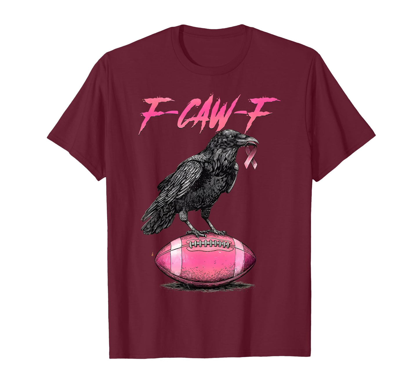 Retro Crow F-Caw-F Funny Pink Ribbon Breast Cancer Football T-Shirt