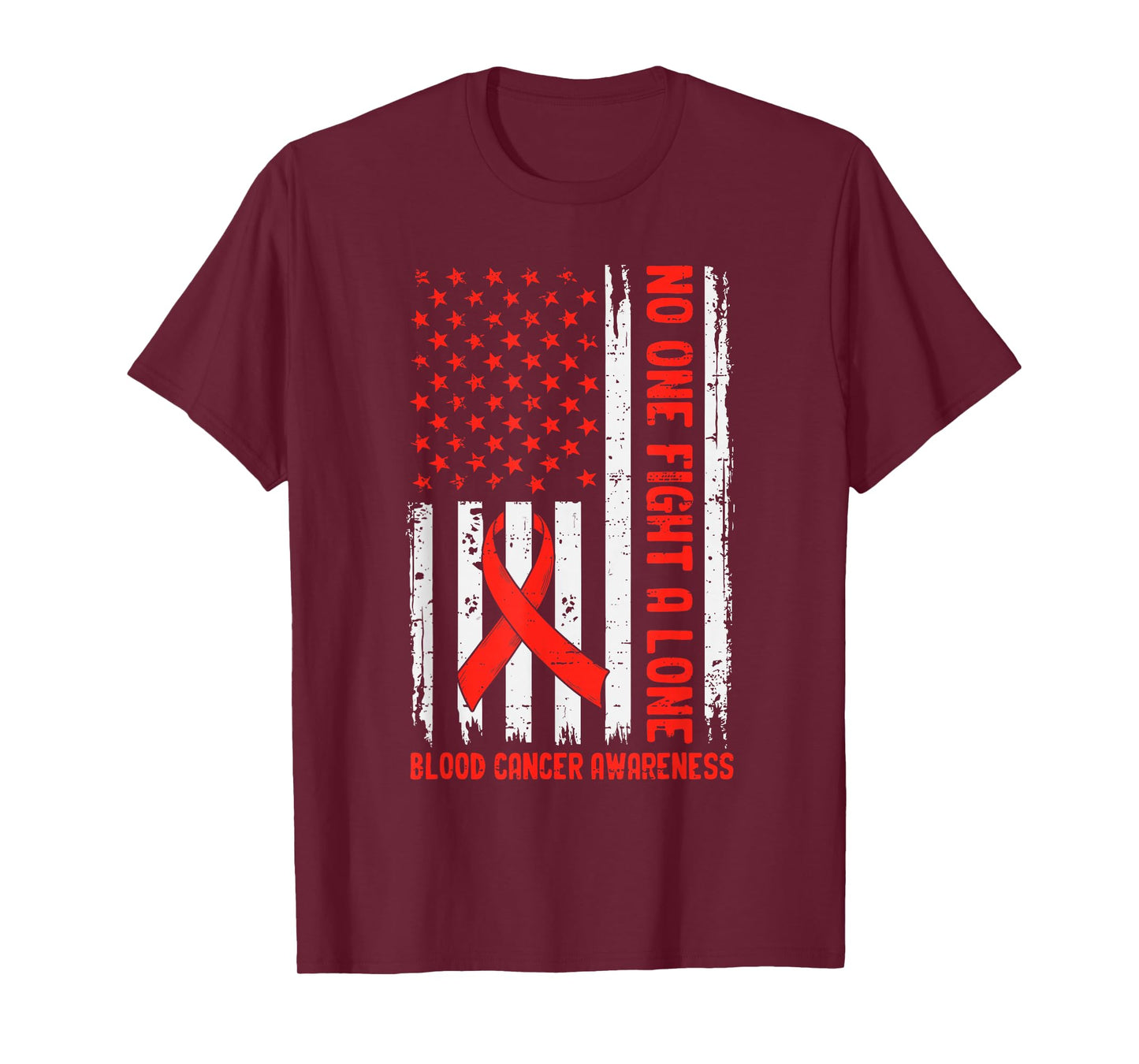 Blood Cancer Awareness American Flag Ribbon Red Support Men T-Shirt