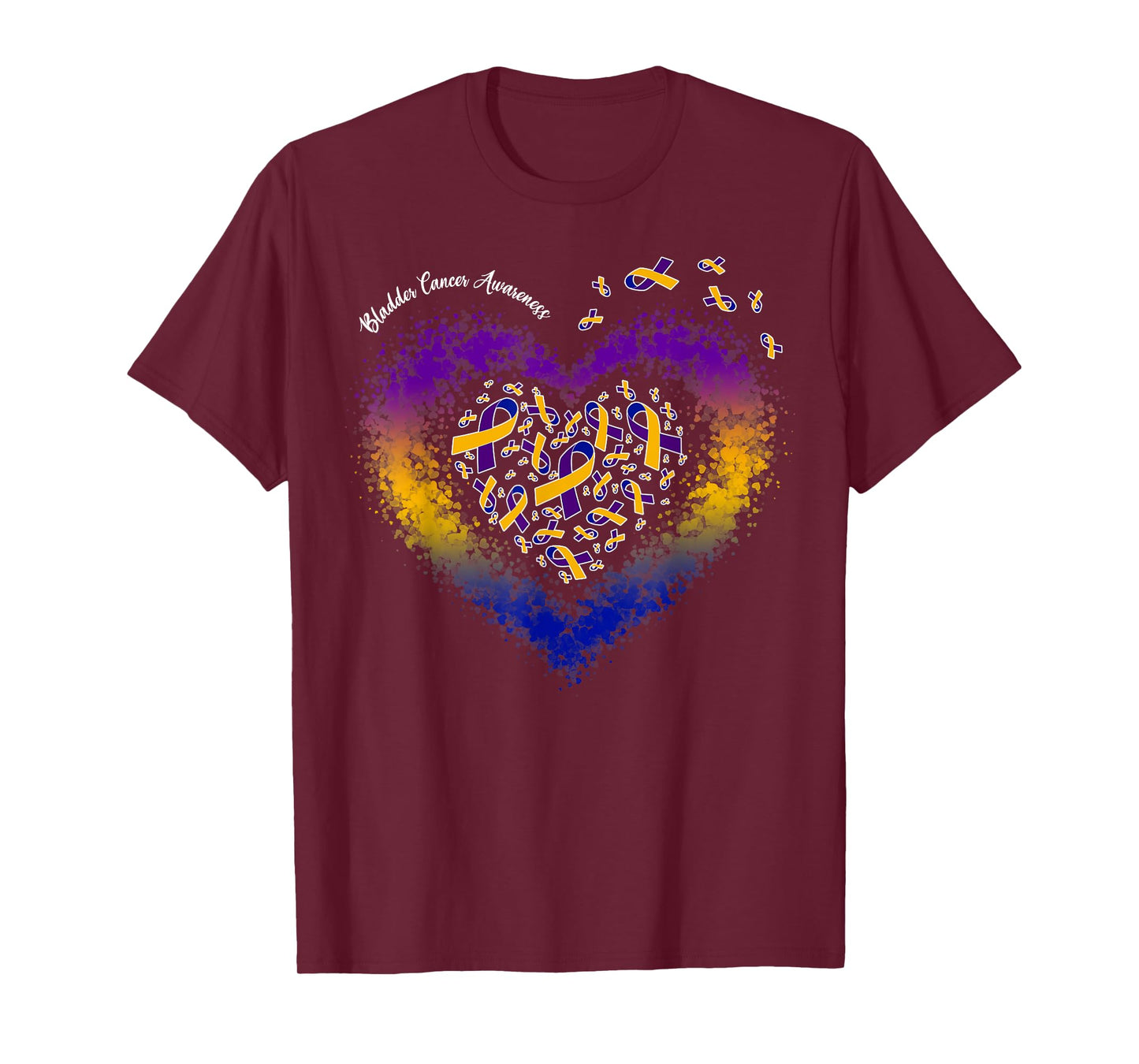 Marigold Blue & Purple Ribbon Heart Bladder Cancer Awareness T-Shirt