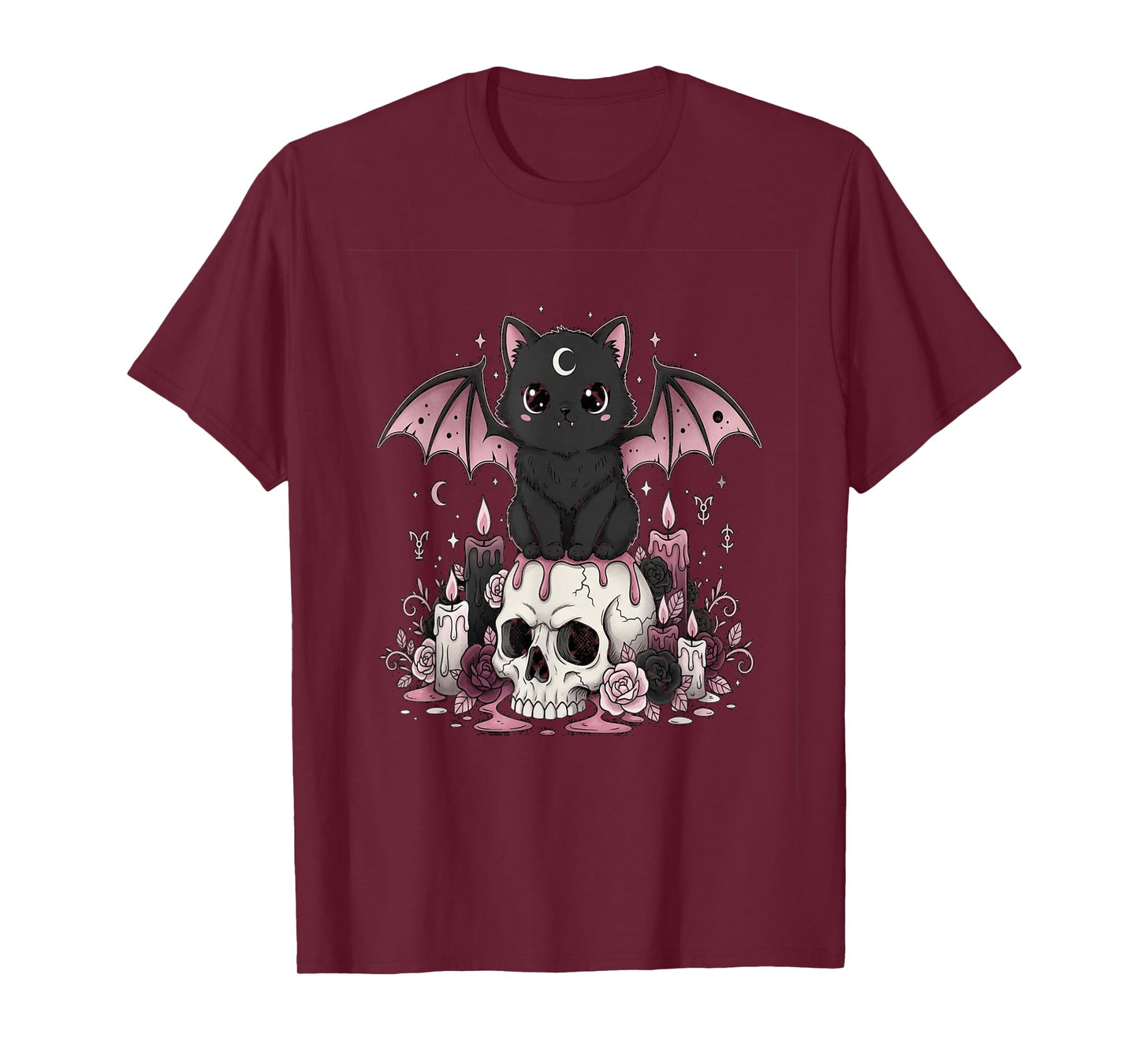 Kawaii Pastel Goth Cute Creepy Cat Bat Skeleton T-Shirt