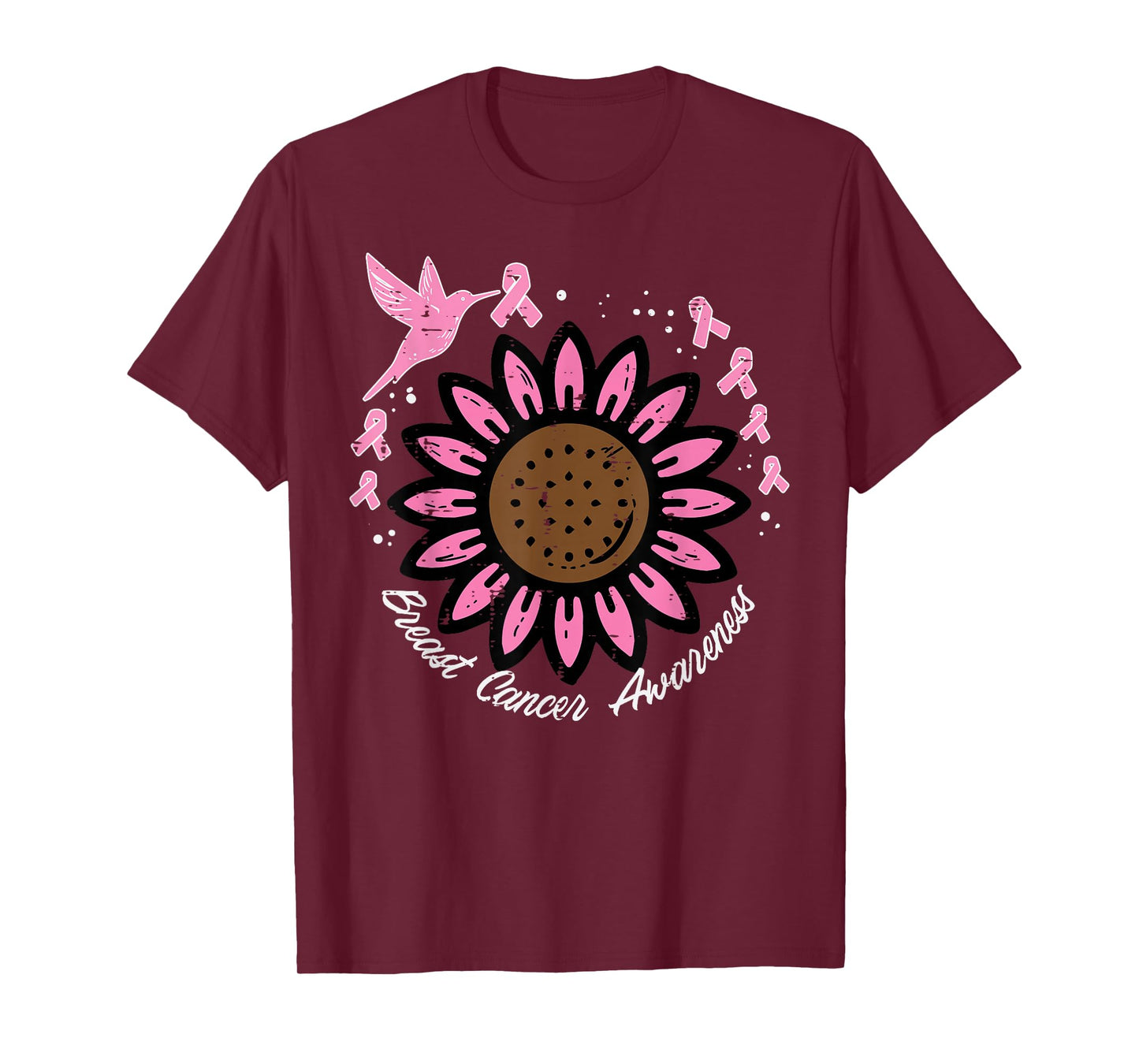 Hummingbird Sunflower Breast Cancer Awareness Women T-Shirt