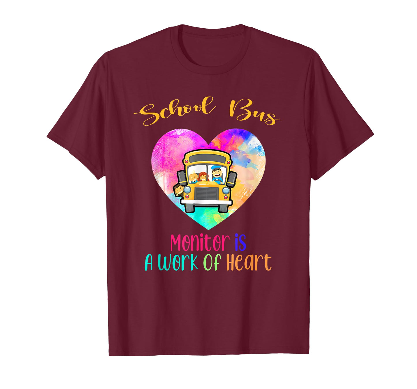 School Bus Monitor It's A Work Of Heart Watercolor T-Shirt