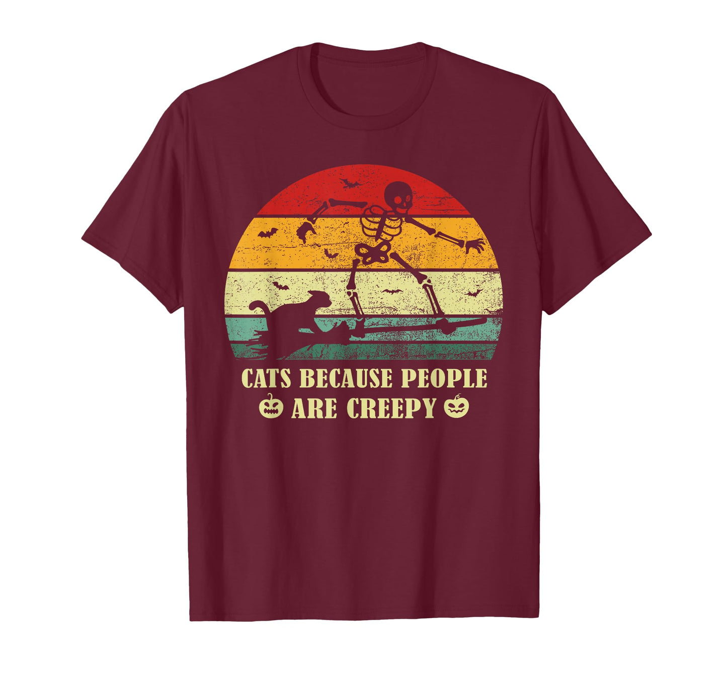 Vintage Halloween Cats Because People are Creepy Cat Pumpkin T-Shirt