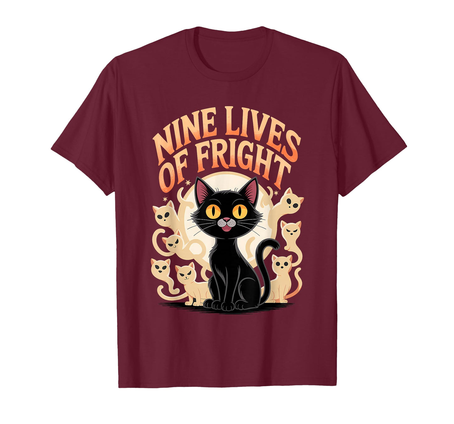 Nine Lives of Fright Funny Cat Ghost Halloween T-Shirt