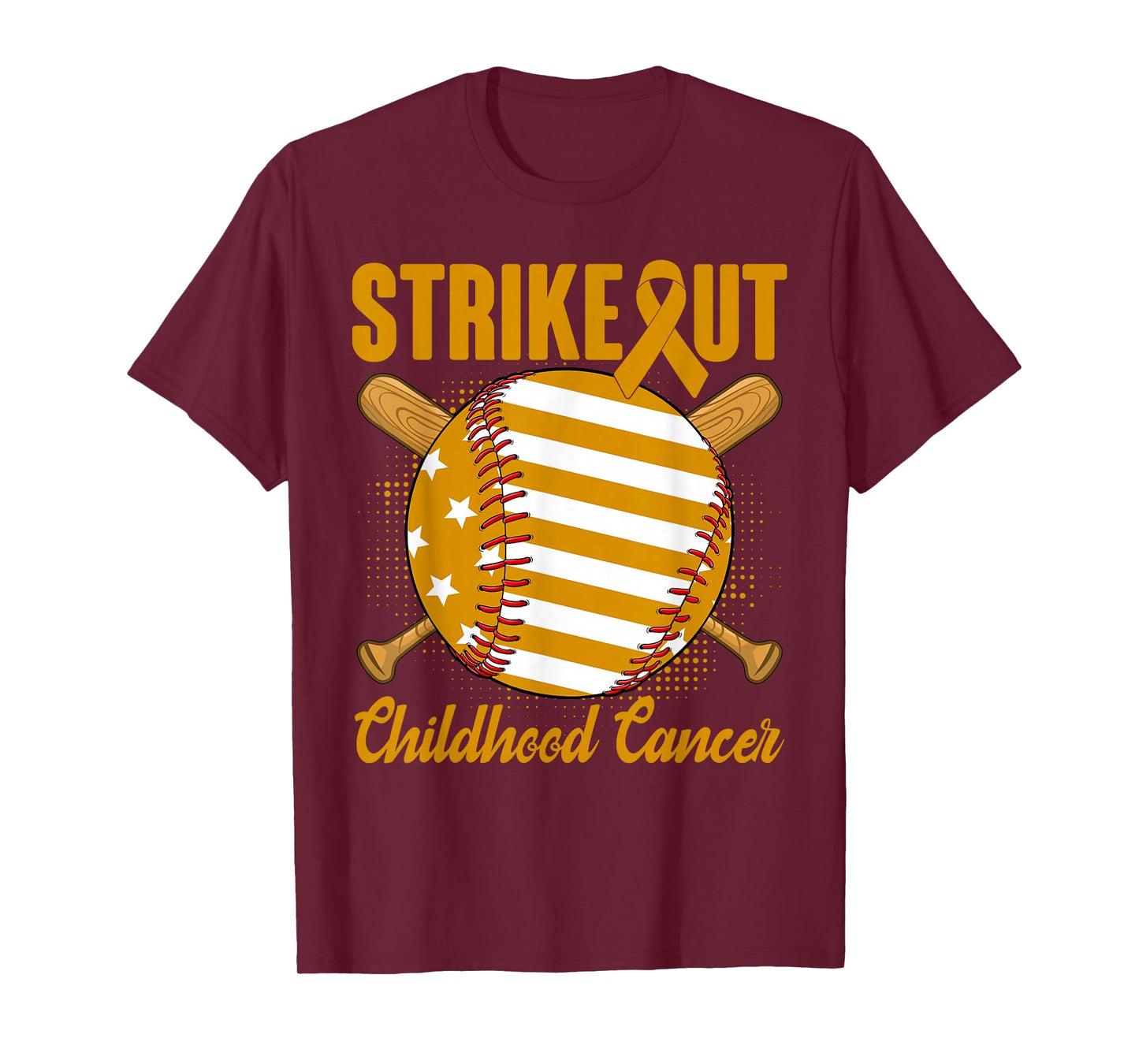 Strike Out Childhood Cancer Awareness Baseball Gold Ribbon T-Shirt