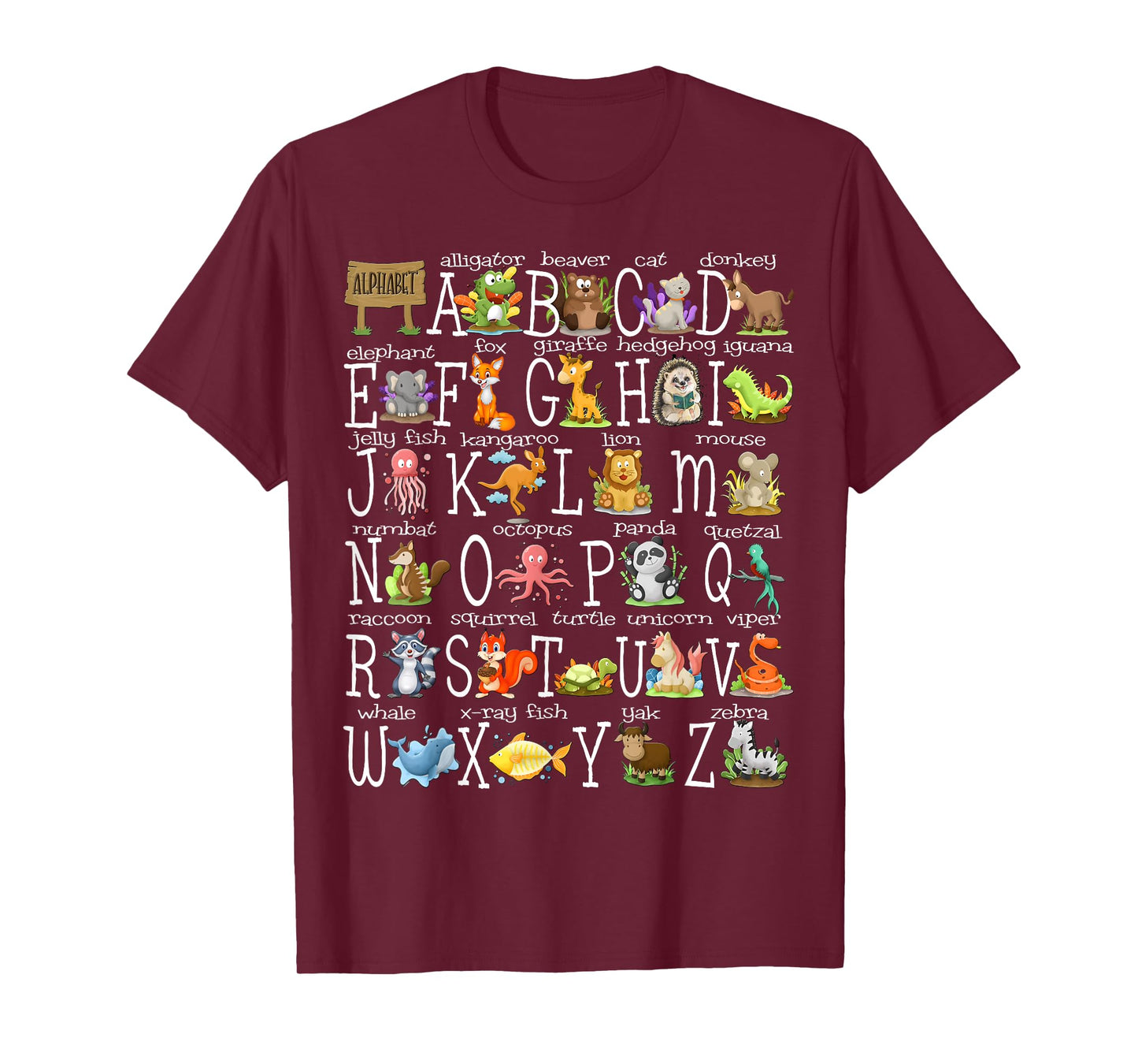 Back to School Kids Cute Animals A-Z Alphabet ABCs Teacher T-Shirt