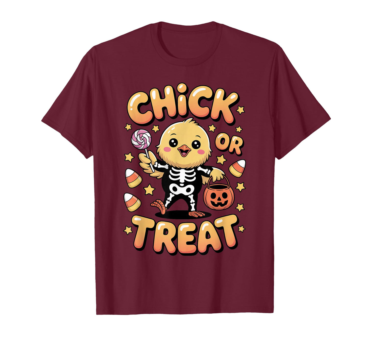 Chick Or Treat Halloween Kawaii Chicken Skeleton Costume T-Shirt