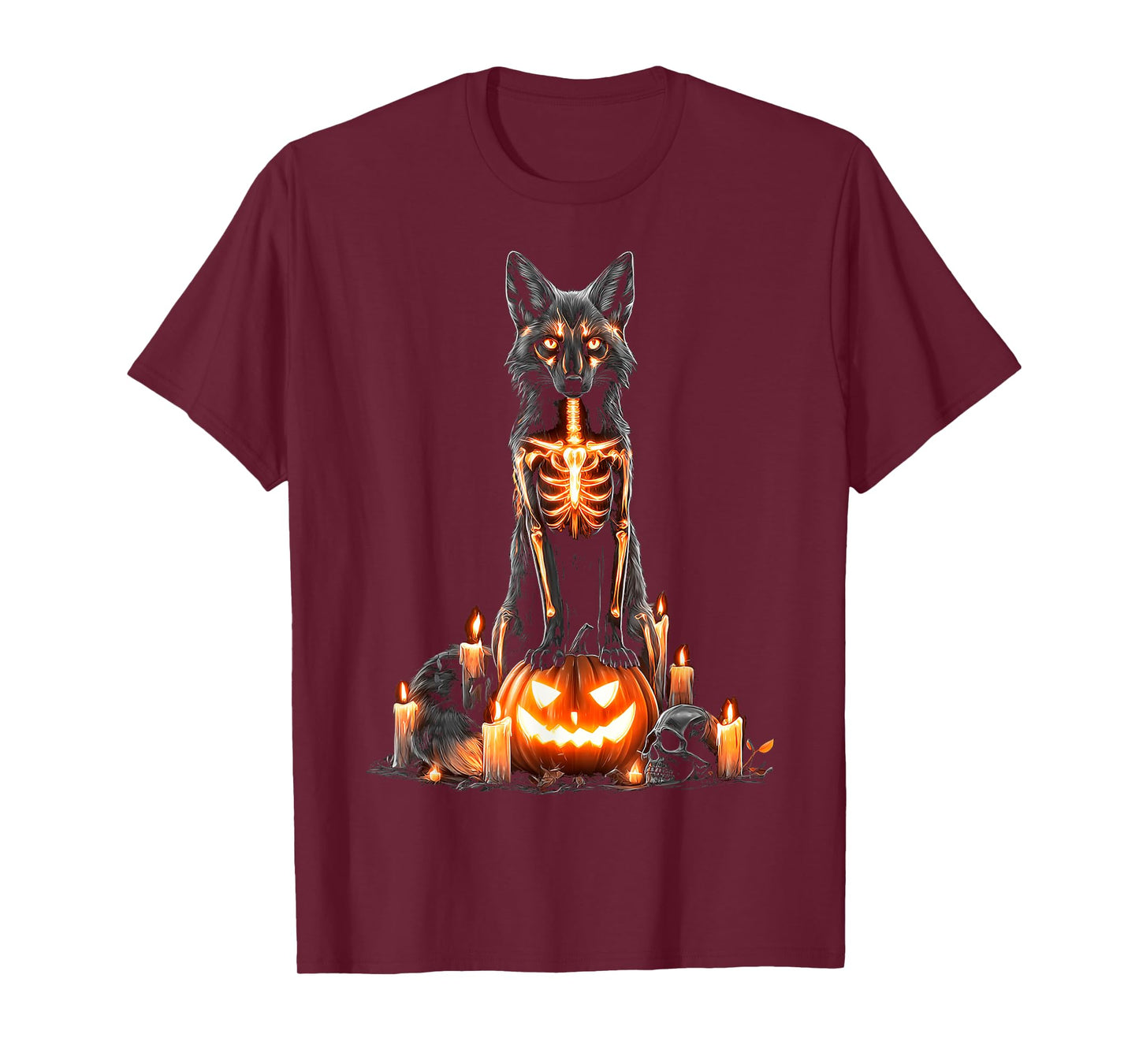 Halloween Fox Skeleton Pumpkin Candle Skull Animal Halloween T-Shirt