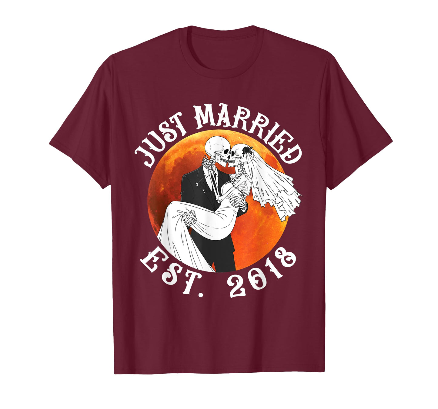 Just Married Skeleton Couple Est 2018 Halloween Husband Wife T-Shirt