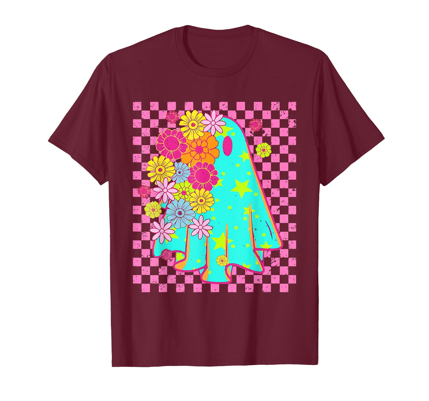 Groovy Spooky Season Retro Ghost Holding Pumpkin Halloween T-Shirt