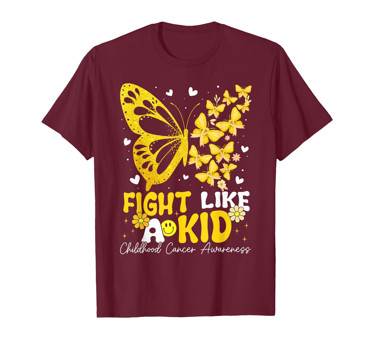Fight Like Kids Childhood Cancer Awareness Ribbon Boys Girls T-Shirt