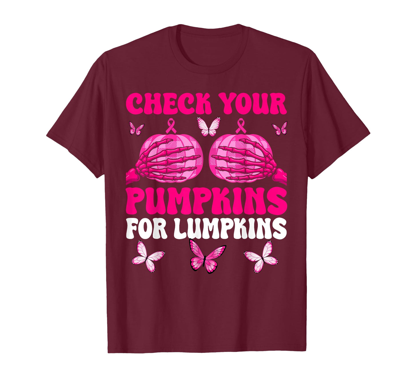 Check Your Pumpkins Breast Cancer Awareness Halloween Women T-Shirt
