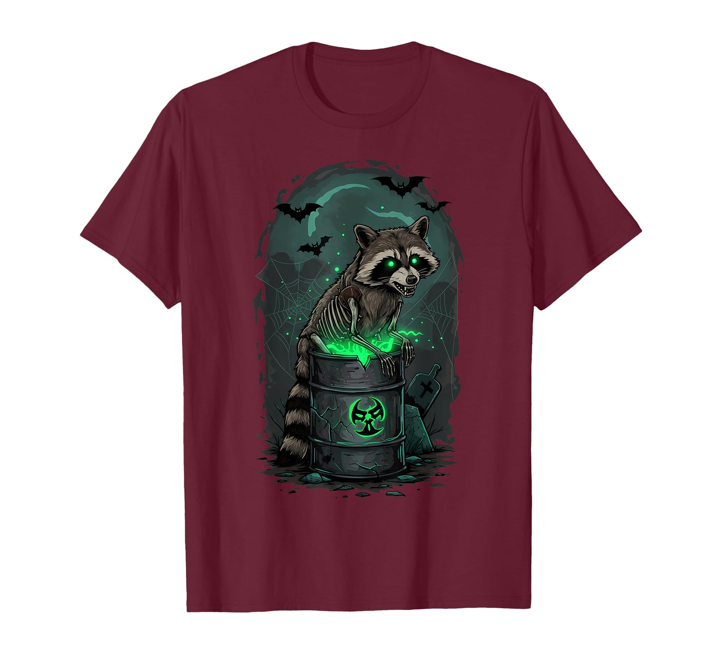 Radioactive Raccoon Skeleton Halloween Eerie Design T-Shirt