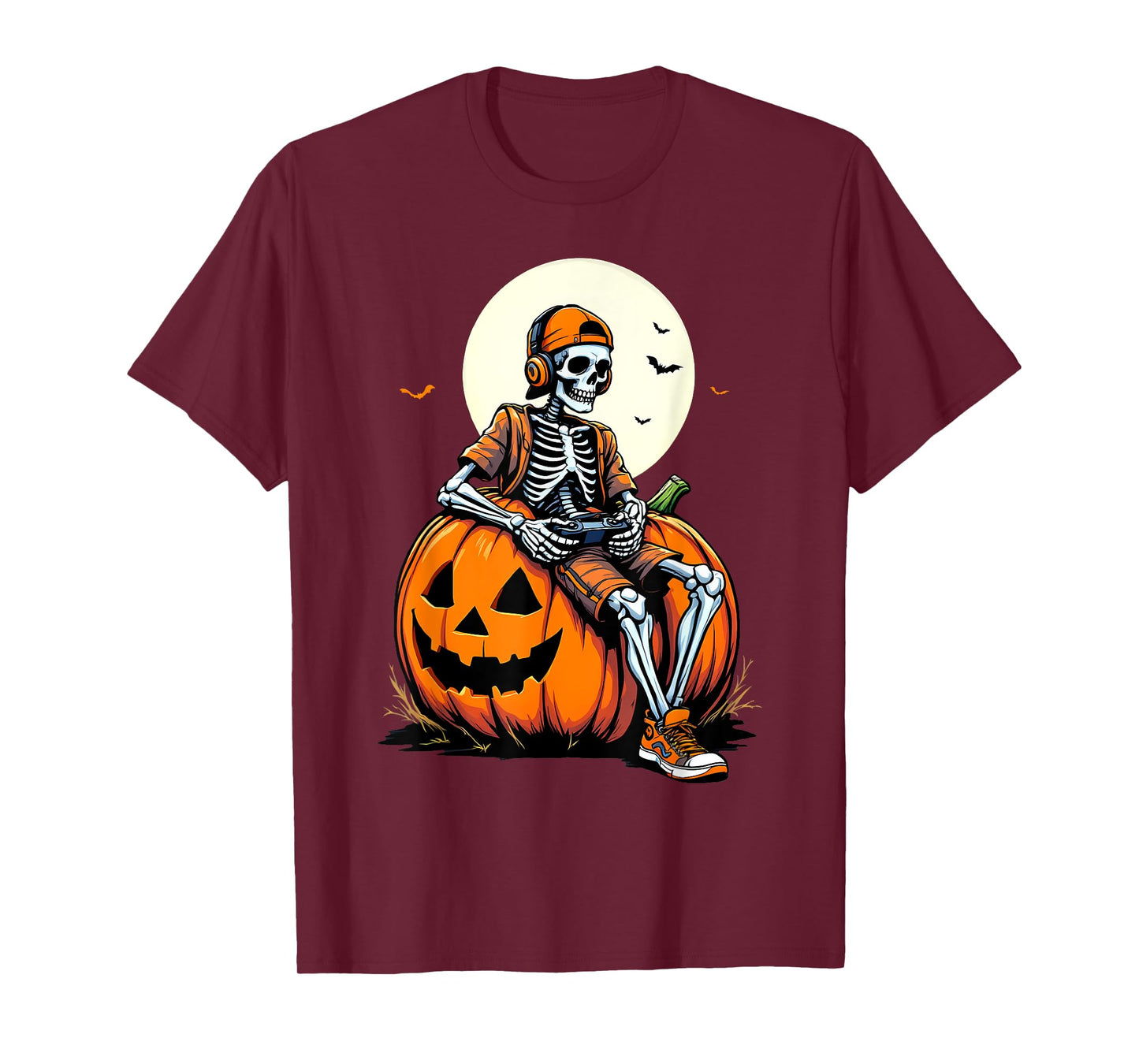 Spooky Pumpkin & Skeleton Gamer Tee | Boys & Kids Halloween T-Shirt