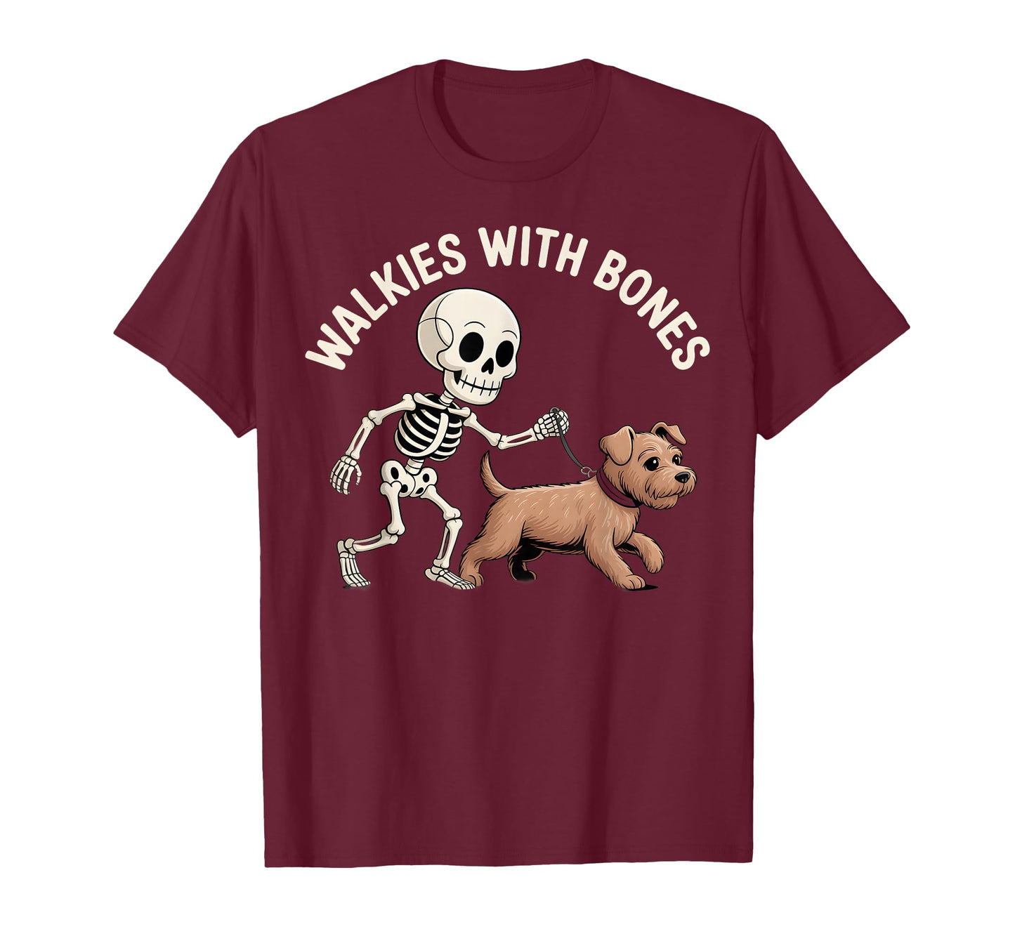 Walkies with Bones Funny Skeleton Dog Walking Art T-Shirt