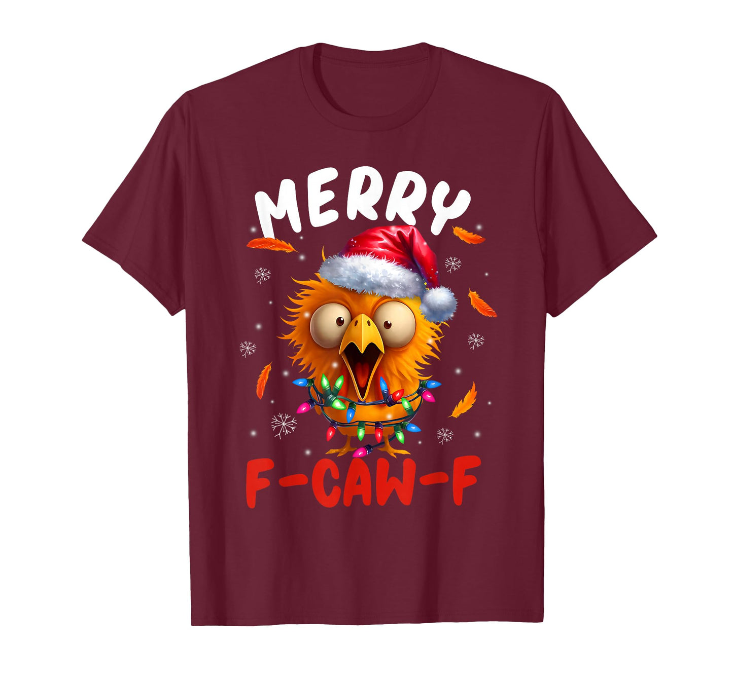 Merry F-Caw-F Christmas Chicken Xmas Lights Rooster Holiday T-Shirt