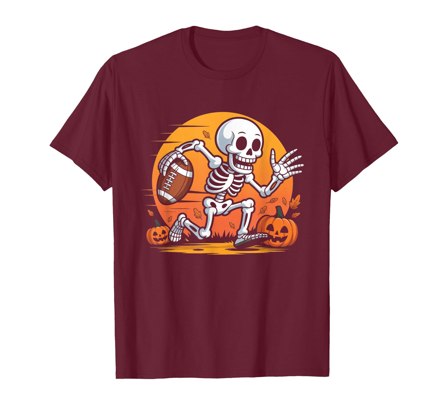 American Football Skeleton Halloween Pumpkin Football Player T-Shirt