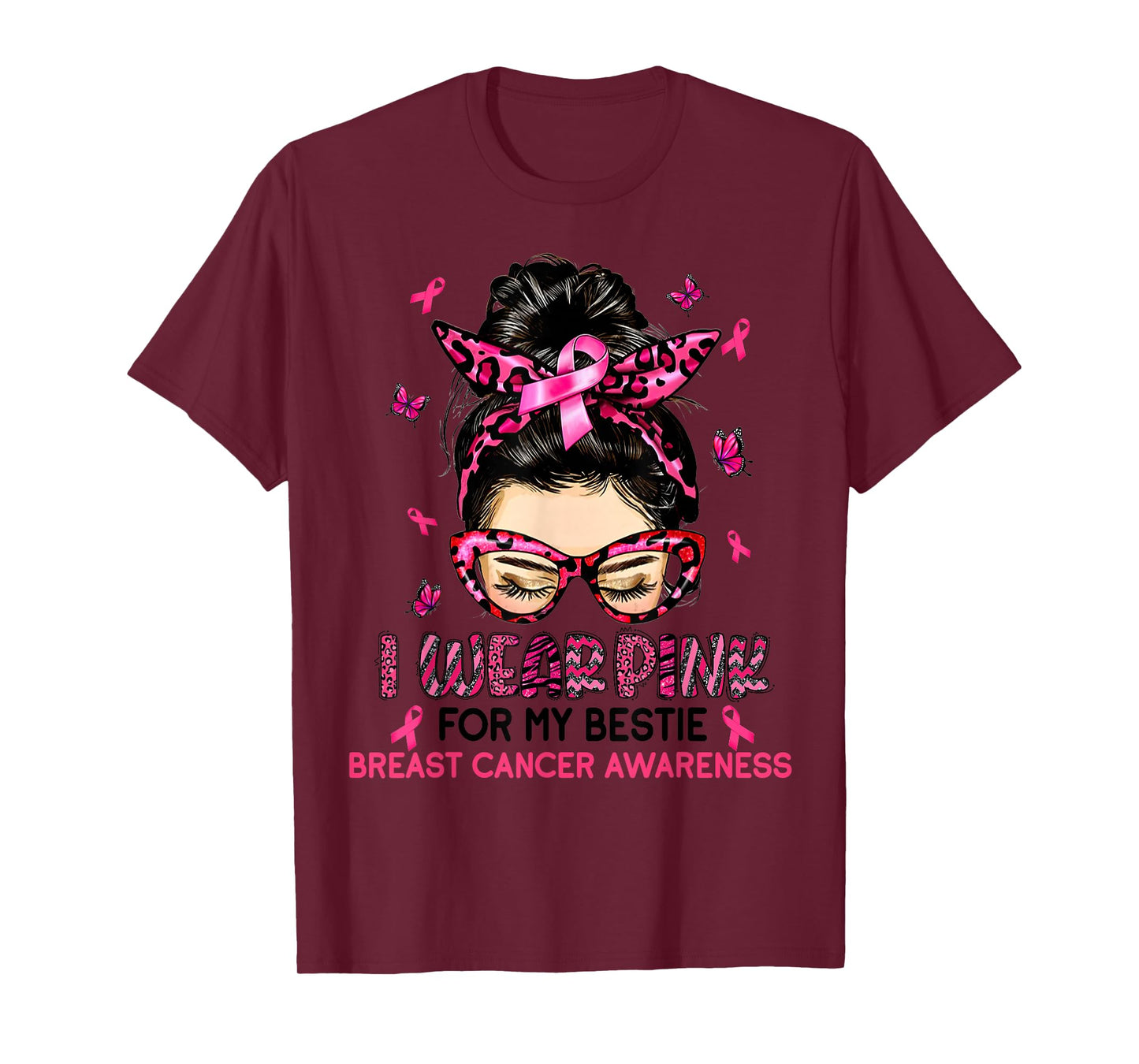 I Wear Pink For My Bestie Breast Cancer Awareness Leopard T-Shirt