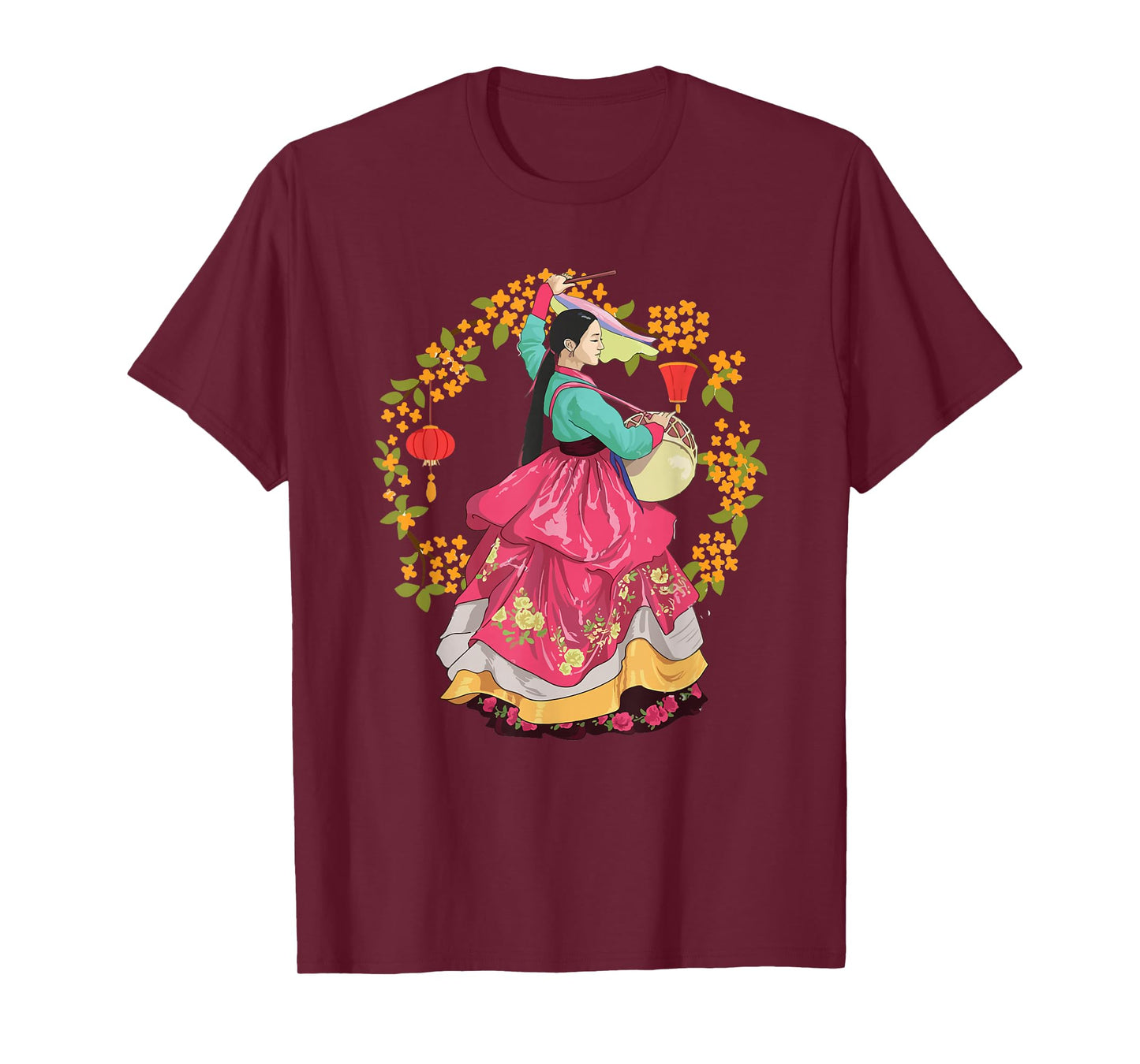 Beautiful Korea Girl Wearing Traditional Korean Hanbok T-Shirt