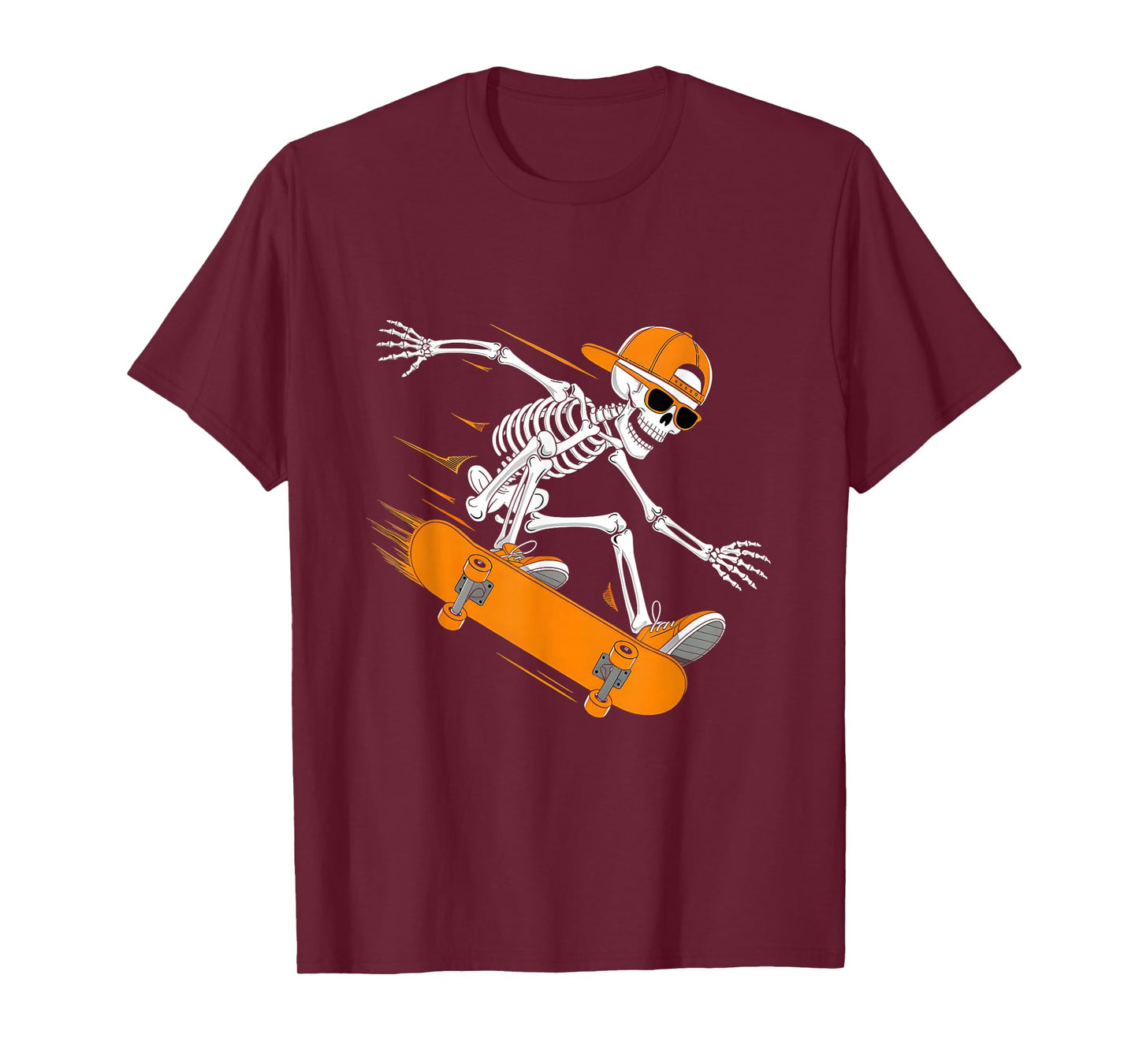 Halloween Skeleton Skateboard Funny Skateboarding Teens Boys T-Shirt