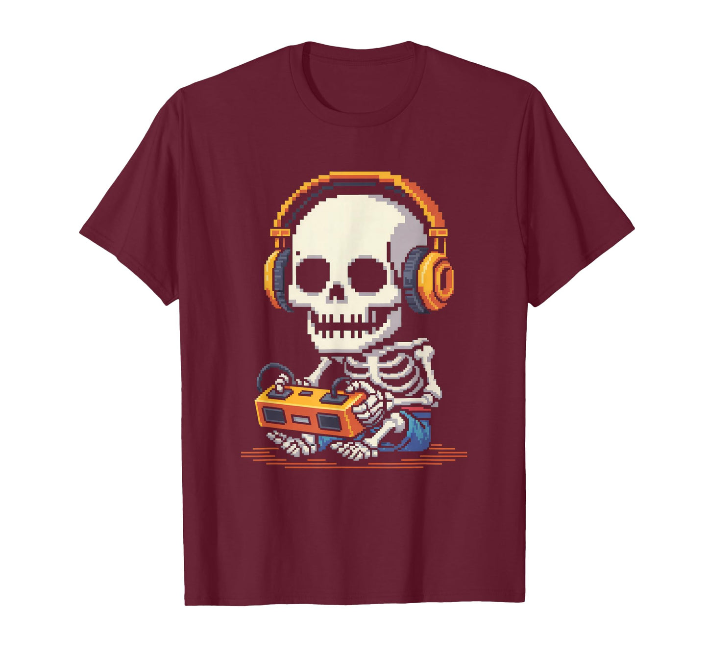 Funny Pixel Skeleton Gamer Retro Gaming Humor Women Men T-Shirt