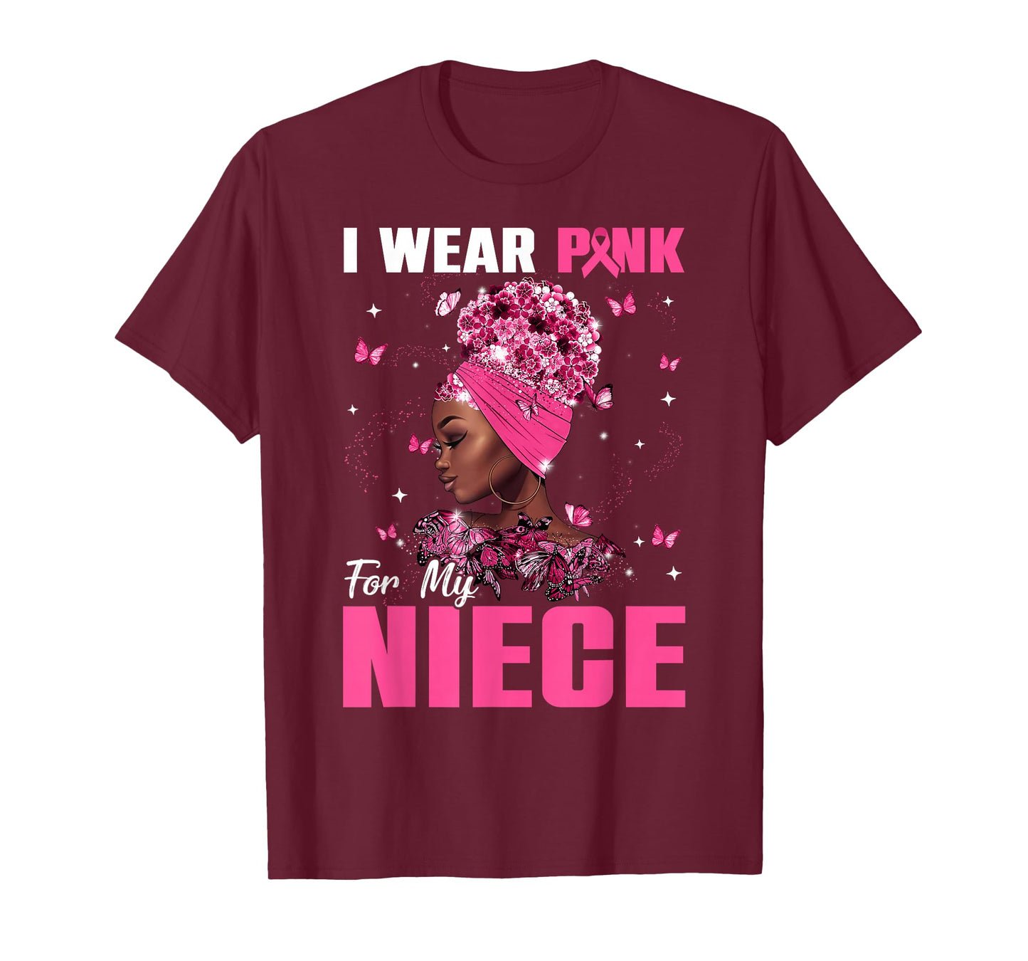 I Wear Pink For My Niece Breast Cancer Awareness Afro Women T-Shirt