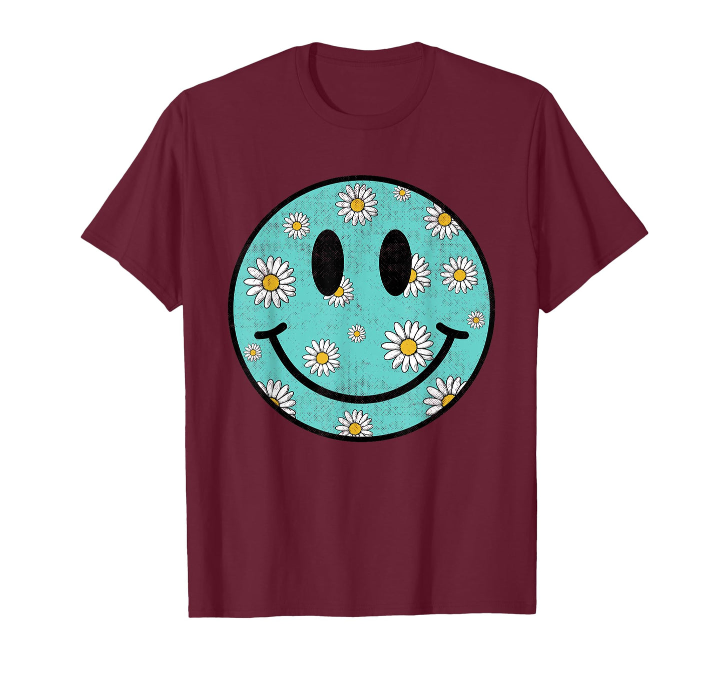 Retro Sunflower Happy Face Checkered Pattern Smile Face T-Shirt