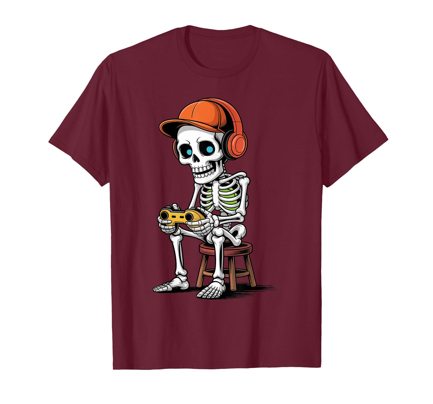 Halloween Skeleton Gamer Video Gaming Funny Spooky Season T-Shirt