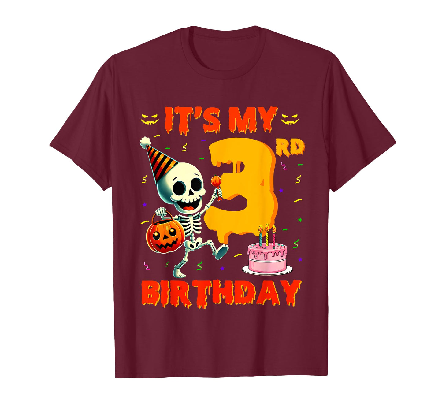 Kids Boo It's My 3rd Birthday Halloween Skeleton 3 Years Old T-Shirt