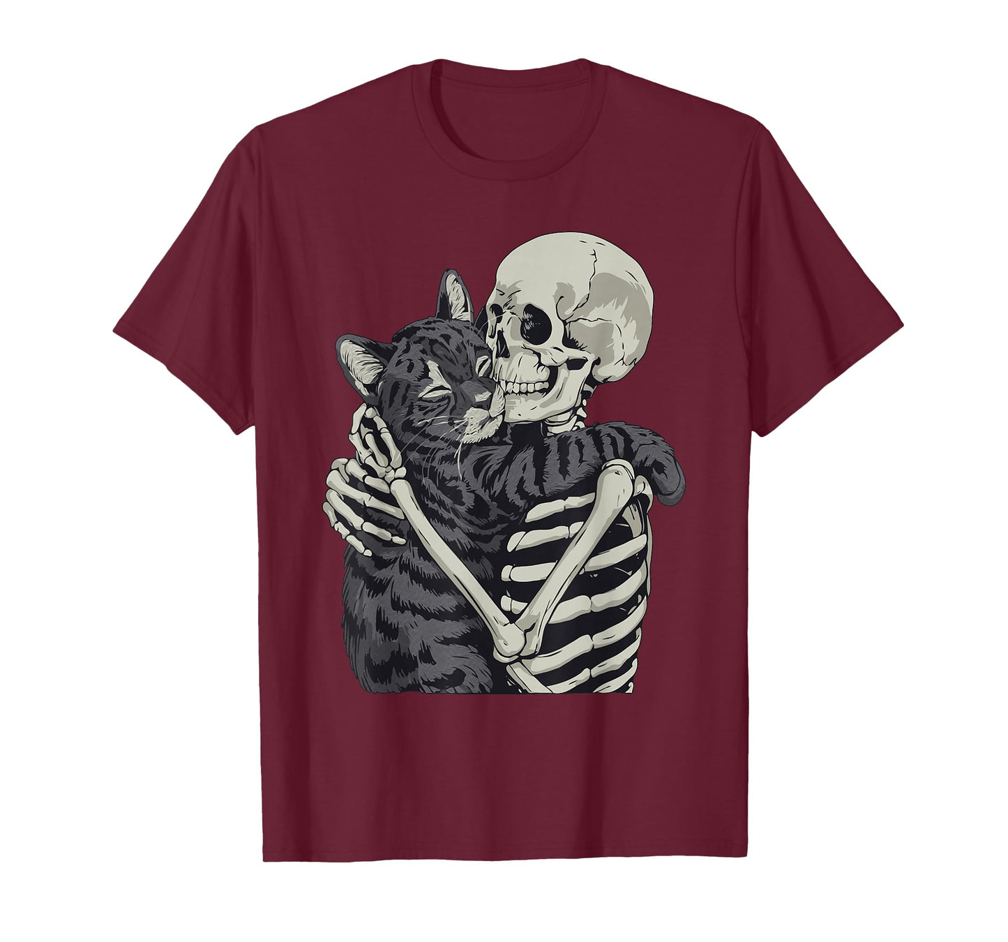 Black Cat Hugging Skeleton Halloween T-Shirt