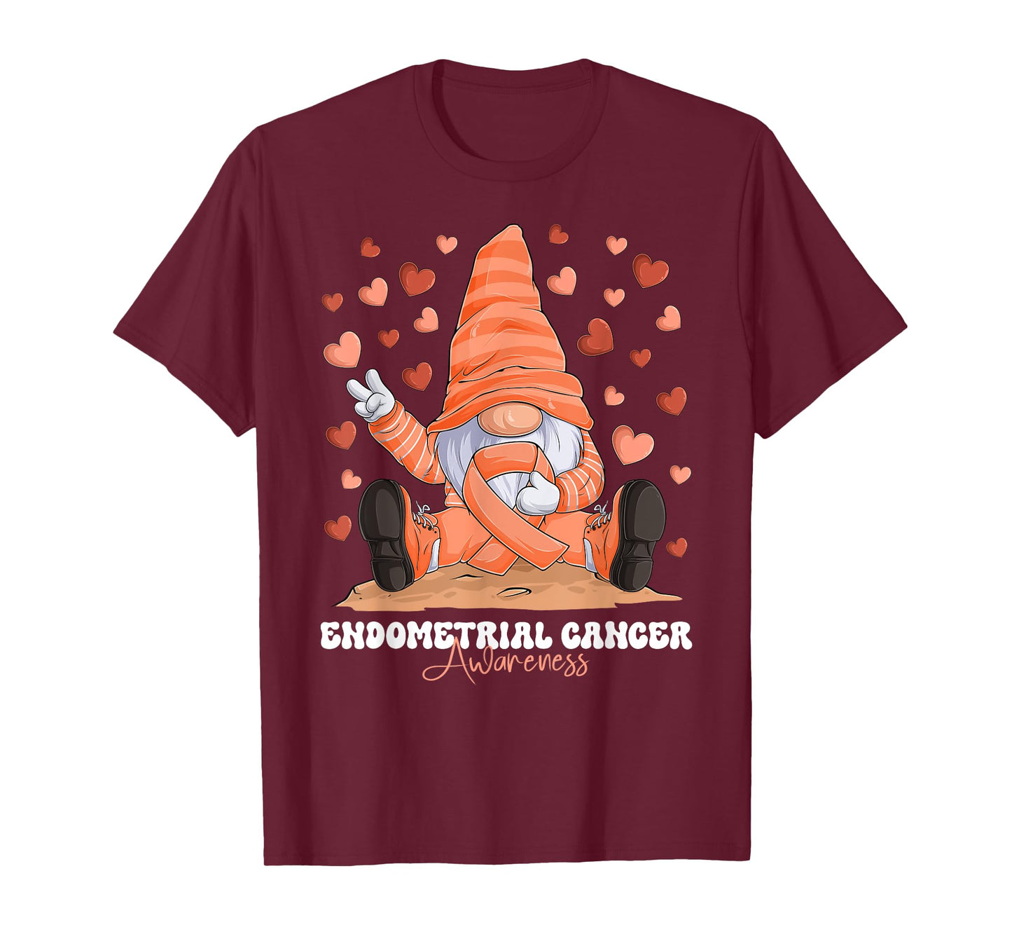 Endometrial Cancer Awareness Month Peach Ribbon Gnome T-Shirt
