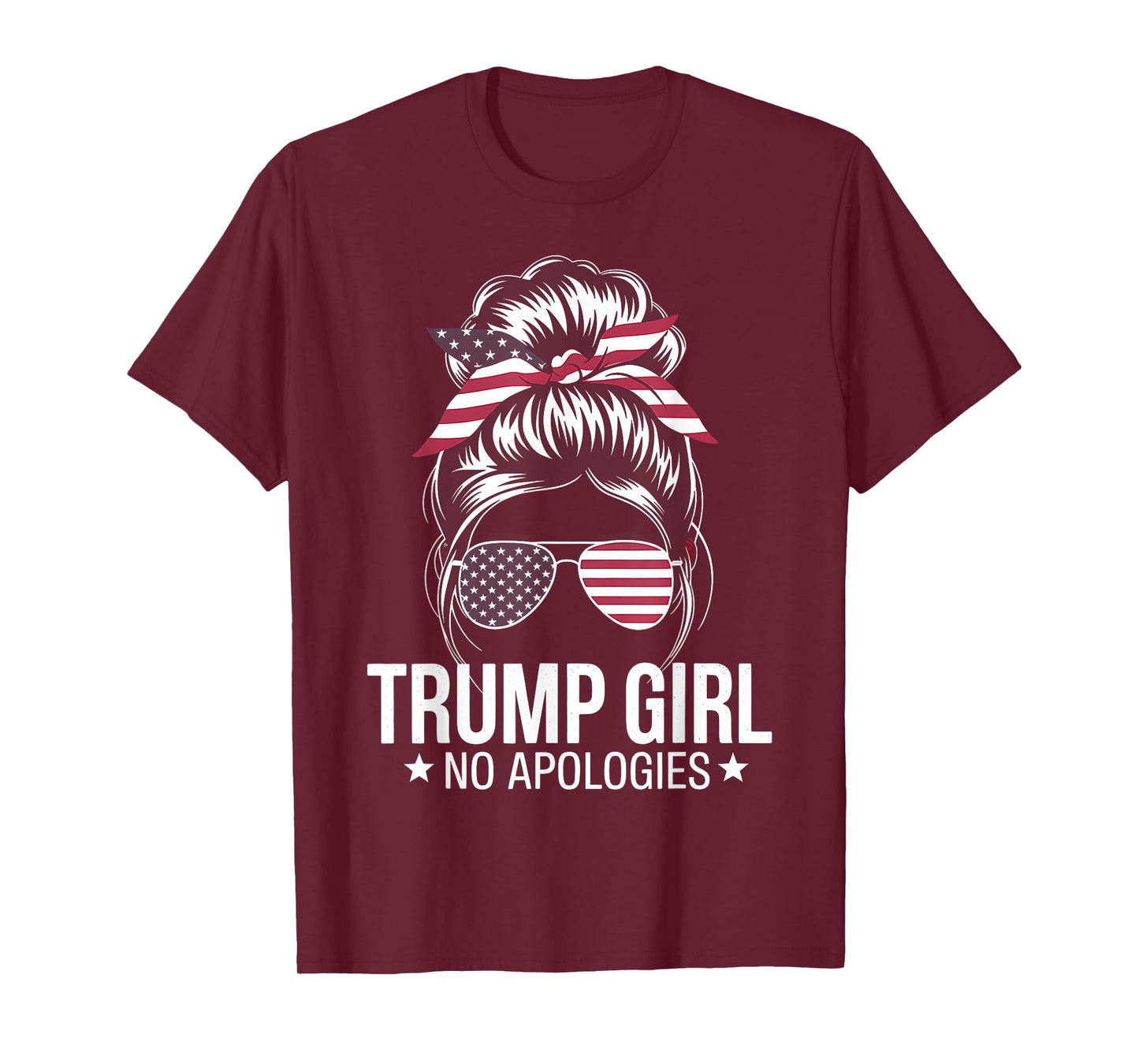 Trump Girl Messy Bun American Flag Sunglasses Patriotic 4th T-Shirt