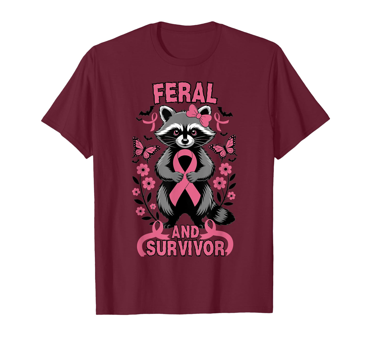 Raccoon Feral and Survivor Halloween Breast Cancer Awareness T-Shirt