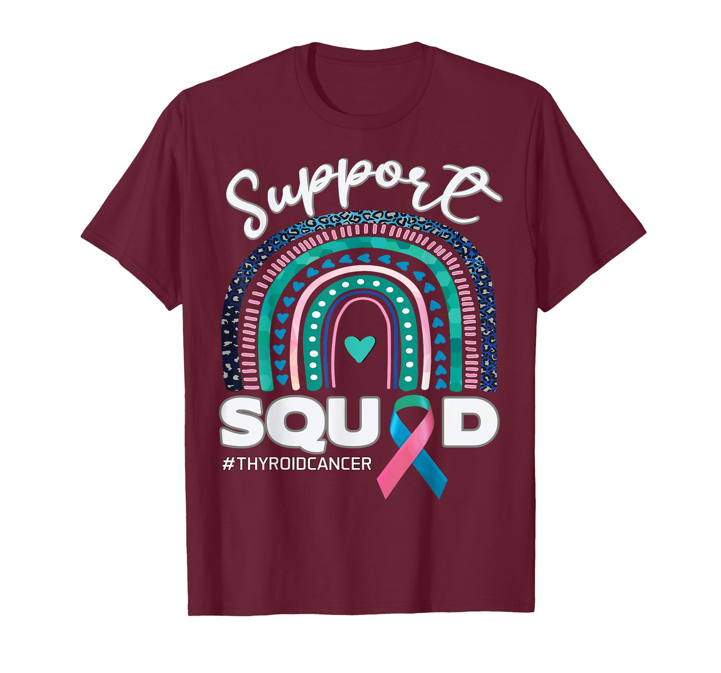 Thyroid Cancer Support Squad Blue Pink Teal Ribbon T-Shirt