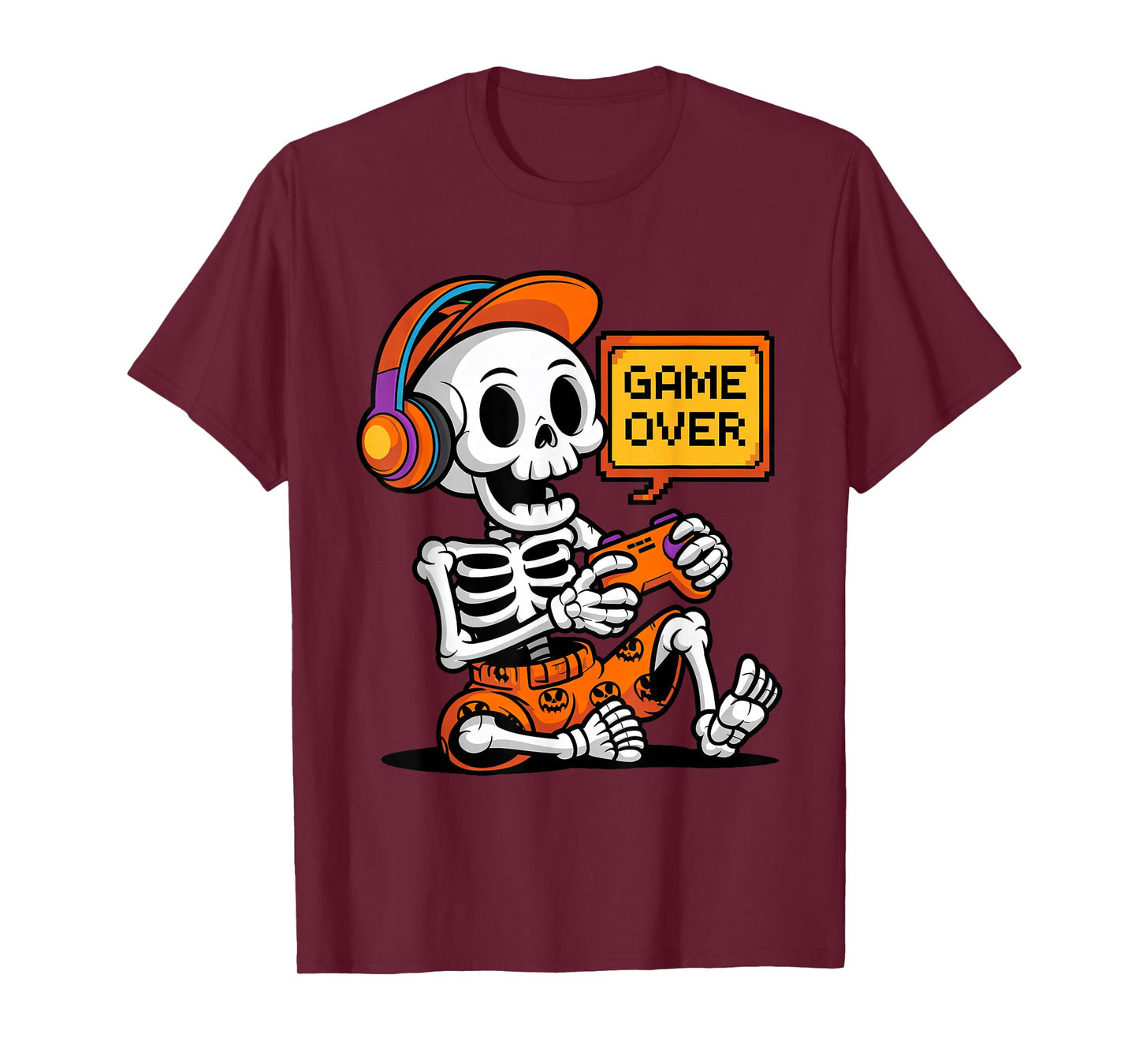 Cute Skeleton Gamer Halloween Video Gaming Costume Boys Kids T-Shirt