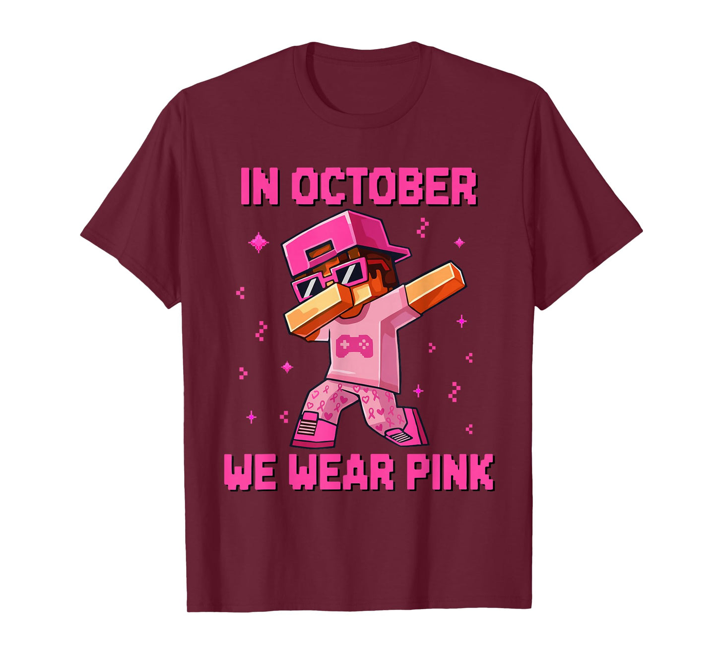 in October We Wear Pink Boys Breast Cancer Awareness Gaming T-Shirt