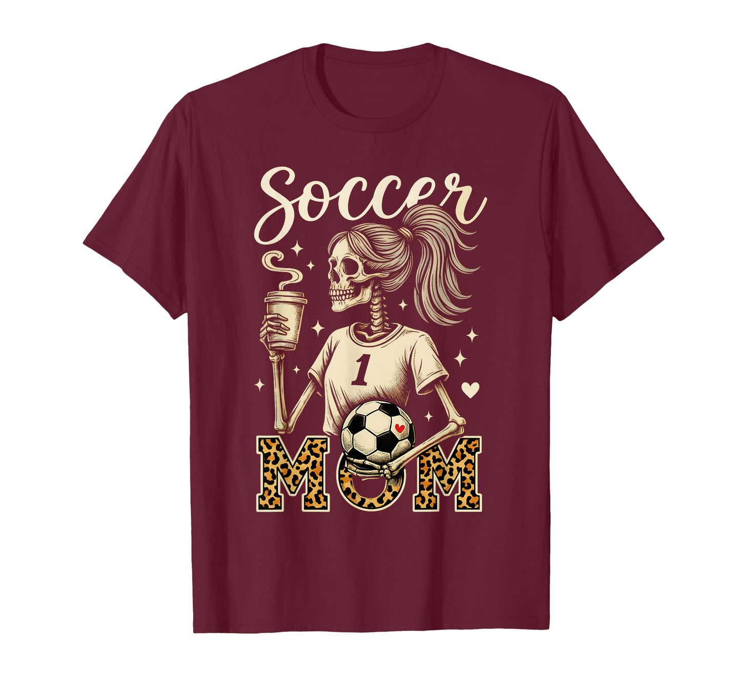 Soccer Mom Skeleton Coffee Leopard Style Vintage Halloween T-Shirt