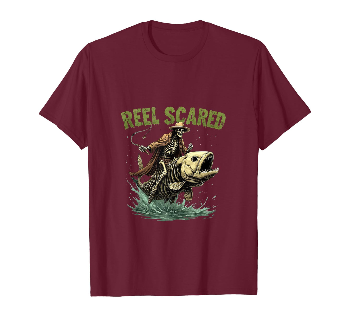 Fisherman Skeleton Funny Retro Reel Scared Halloween Fishing Tank Top