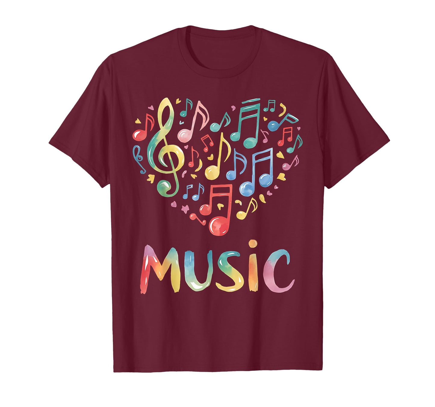 Music Lover Colorful Musical Notes Treble Clef Heart T-Shirt