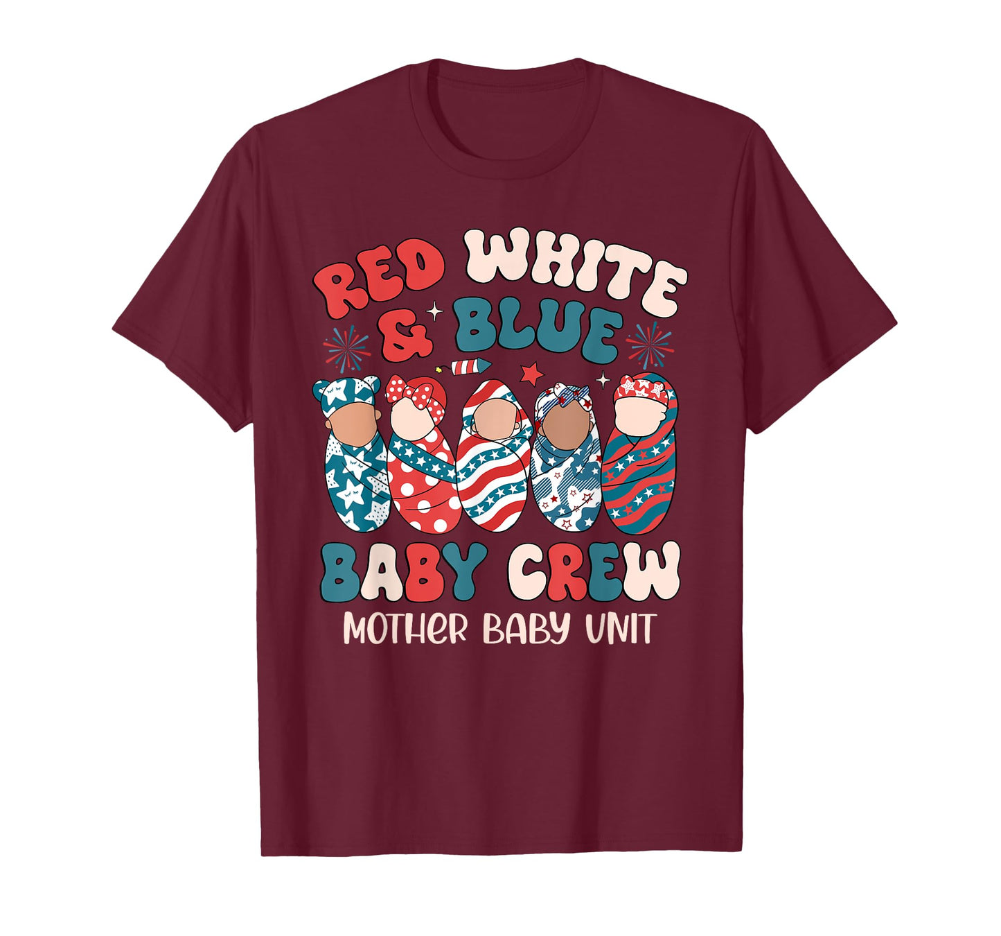 Retro Red White Blue Baby Crew Mother Baby Unit 4th Of July T-Shirt for Women Men