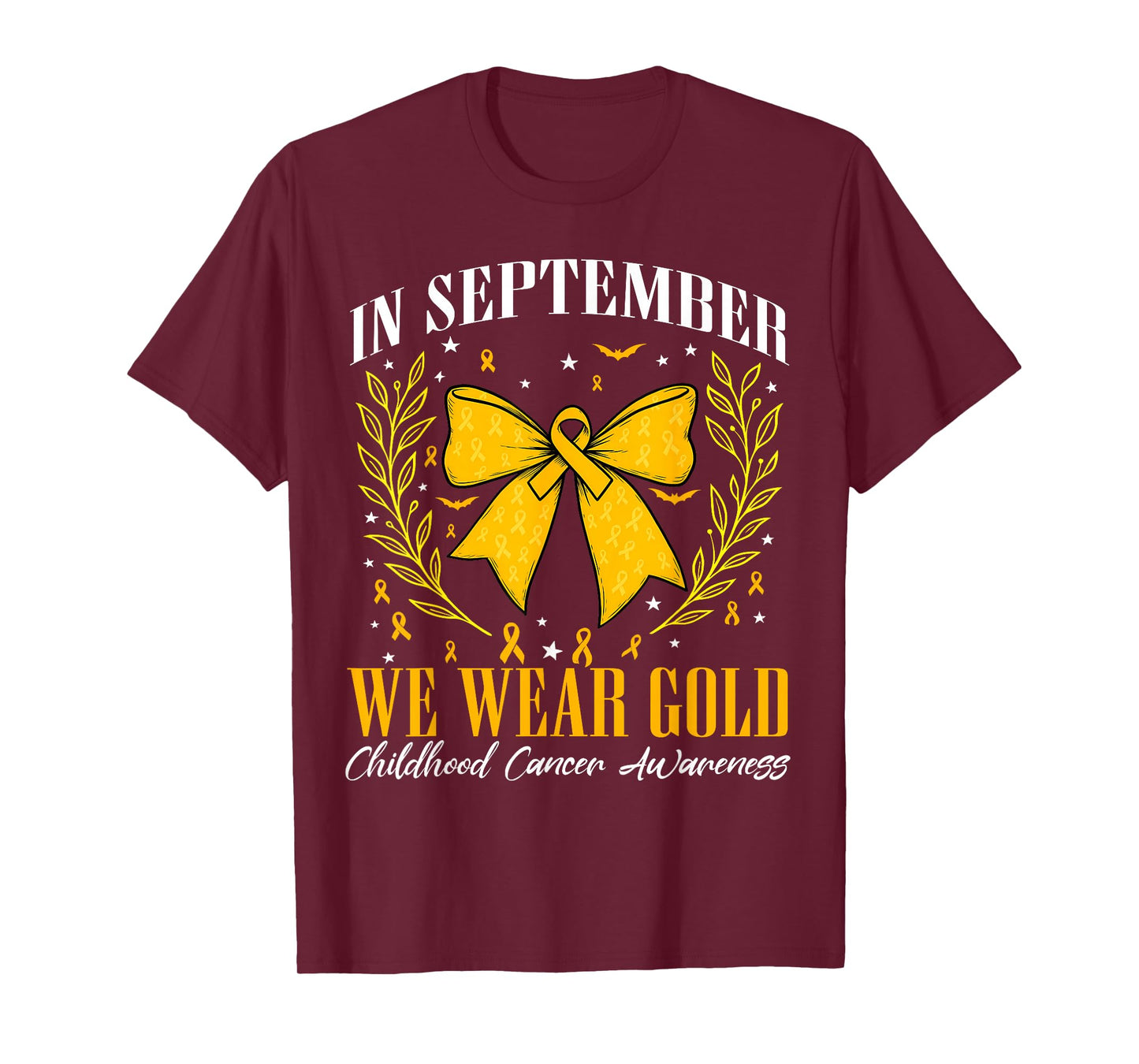 Bow Childhood Cancer Awareness In September We Wear Gold T-Shirt
