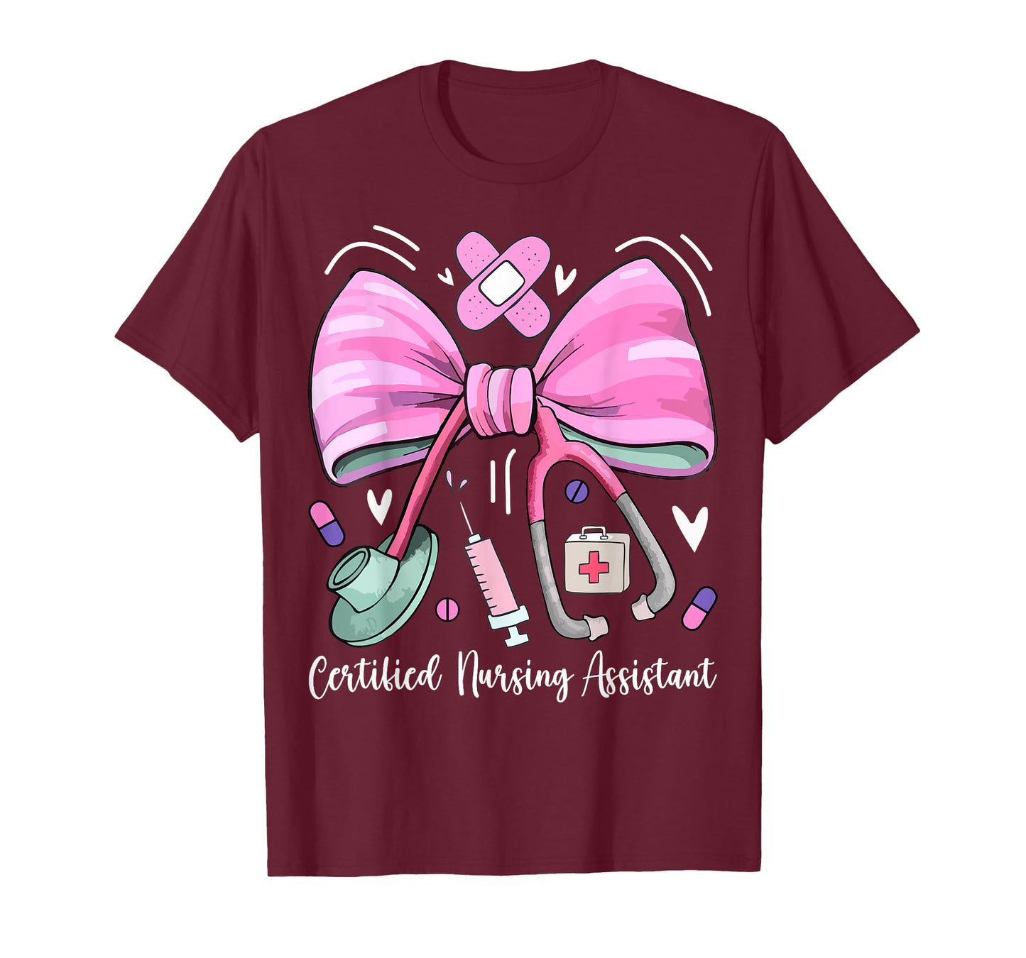 Certified Nursing Assistant CNA Stethoscope Coquette Bow T-Shirt