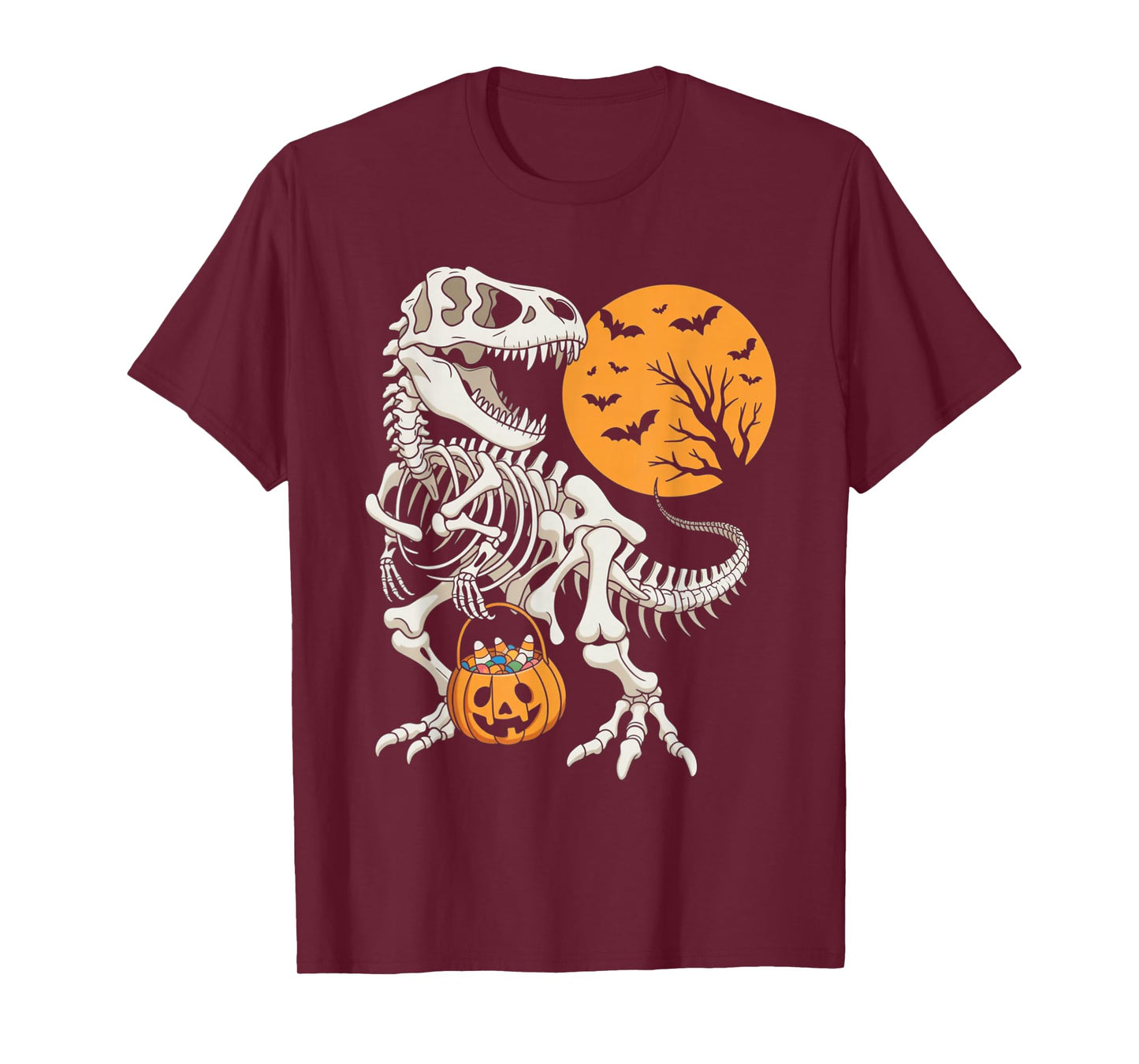 Halloween Boys Dinosaur Skeleton T rex Scary Pumpkin Spooky T-Shirt