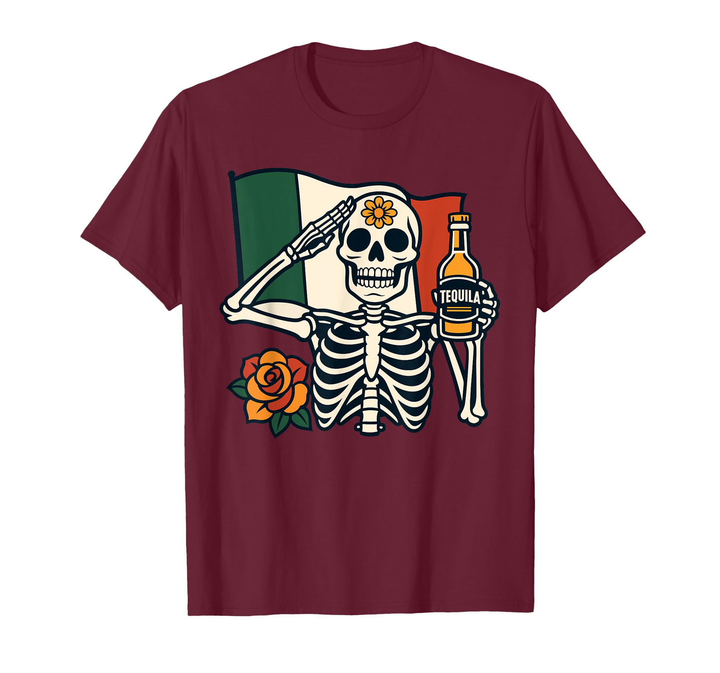 Dia De Los Muertos Sombrero Tequila Costume Mexican Skeleton T-Shirt